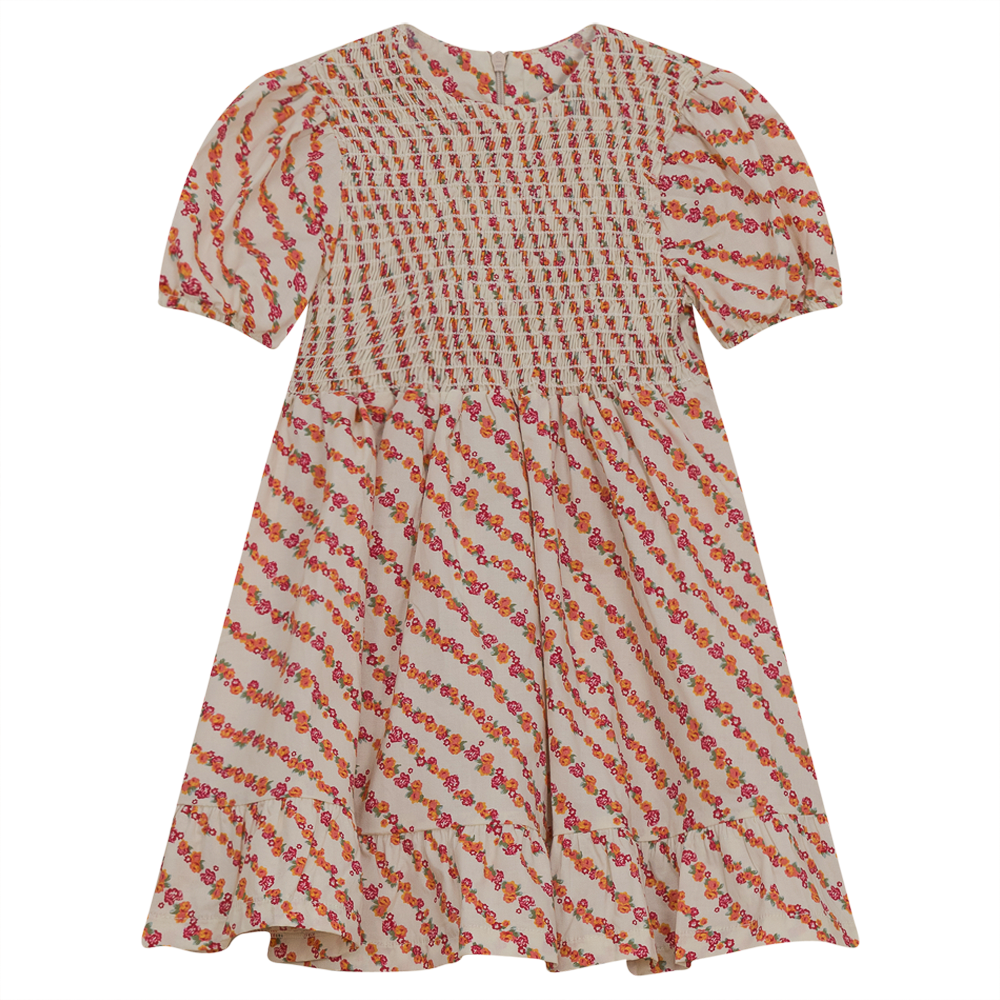 Smocking Floral Dress in RED ORANGE FLORAL by Posie & Pistachio