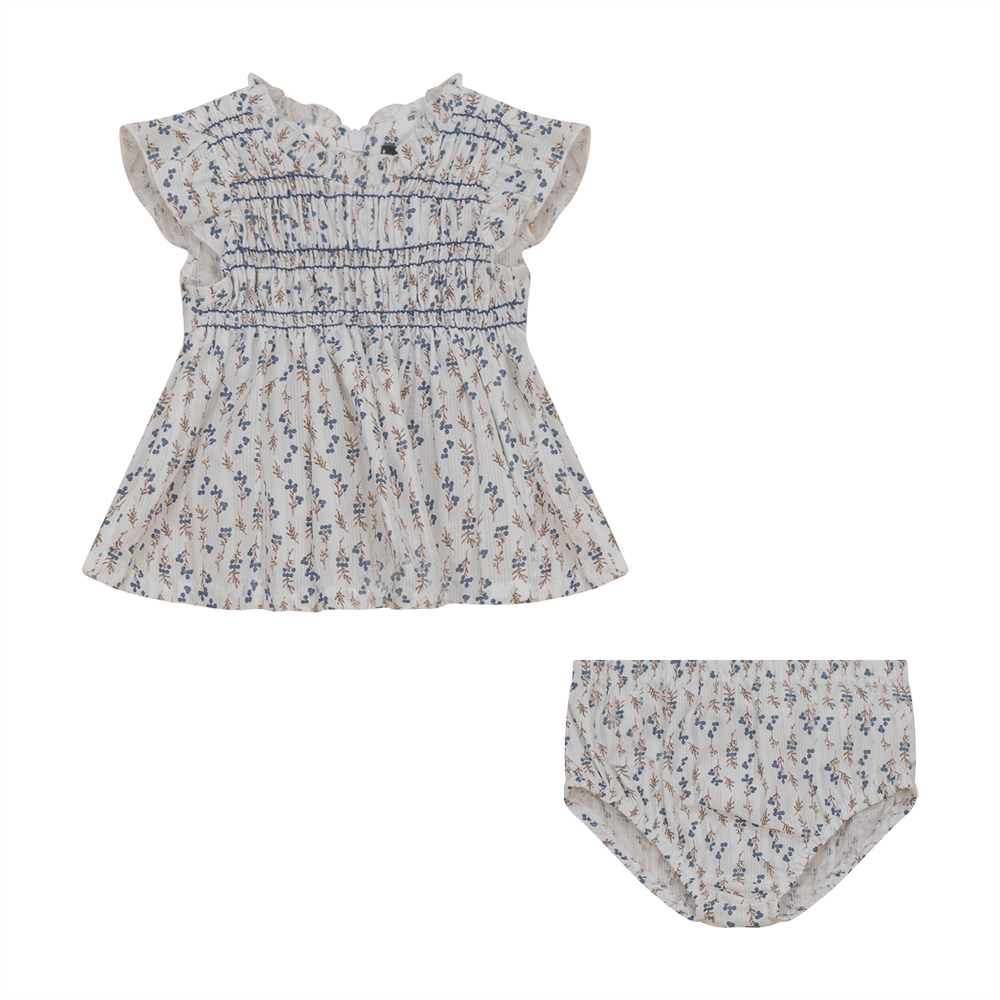 Smocking 2pc Set in DENIM FLORAL by Space Grey