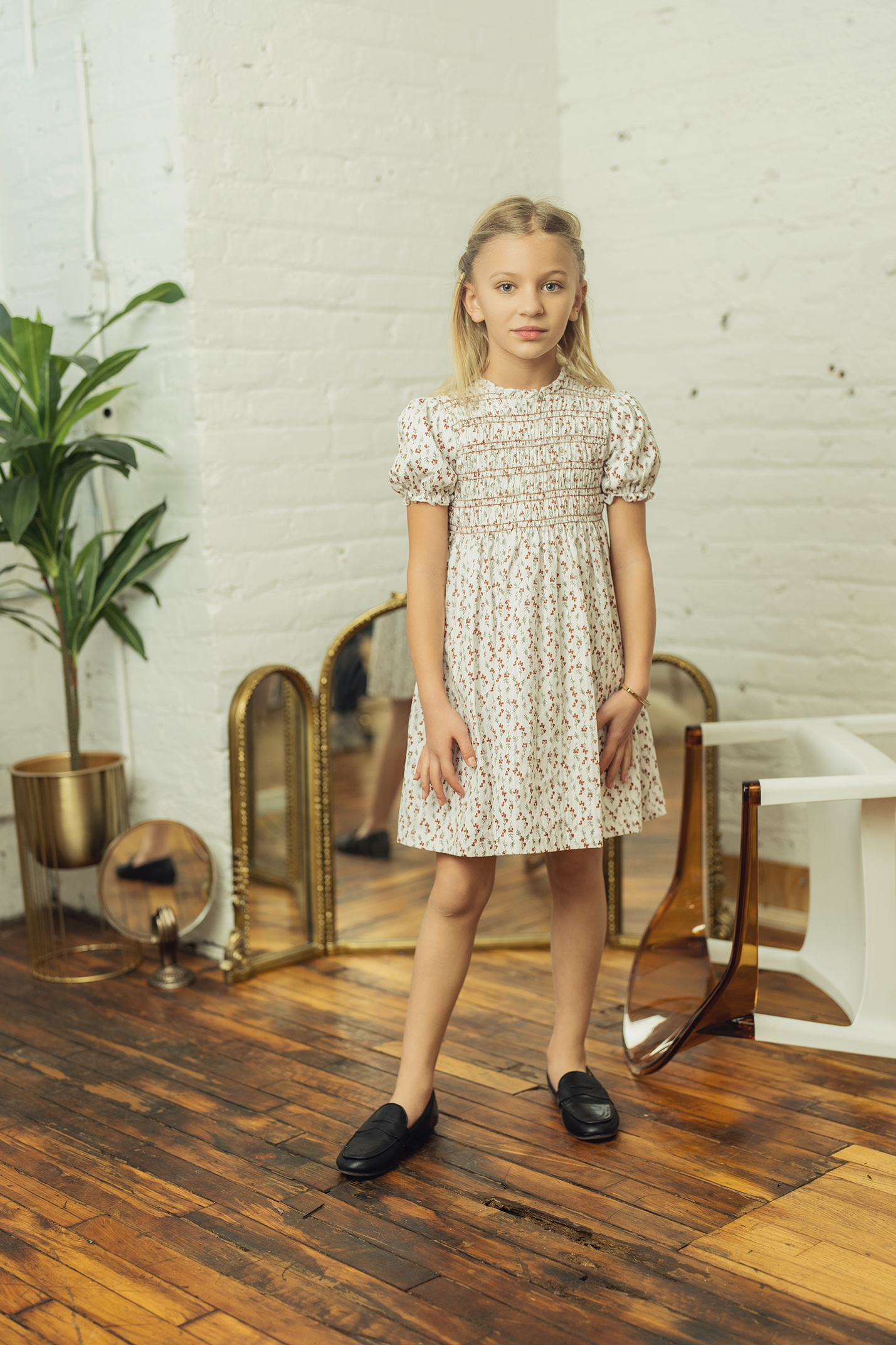 Floral Print Smocking Dress in by Space Grey