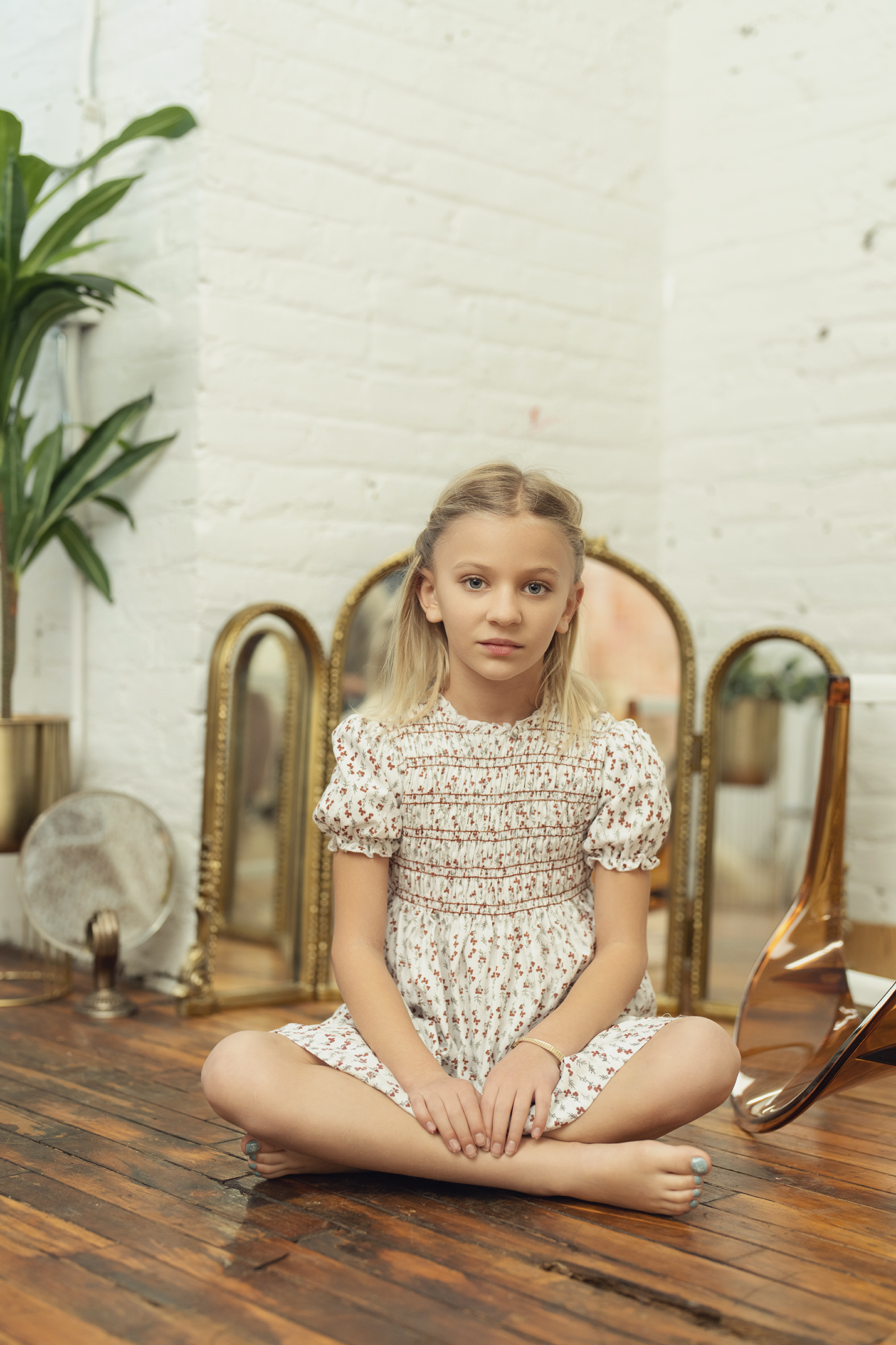 Floral Print Smocking Dress in by Space Grey