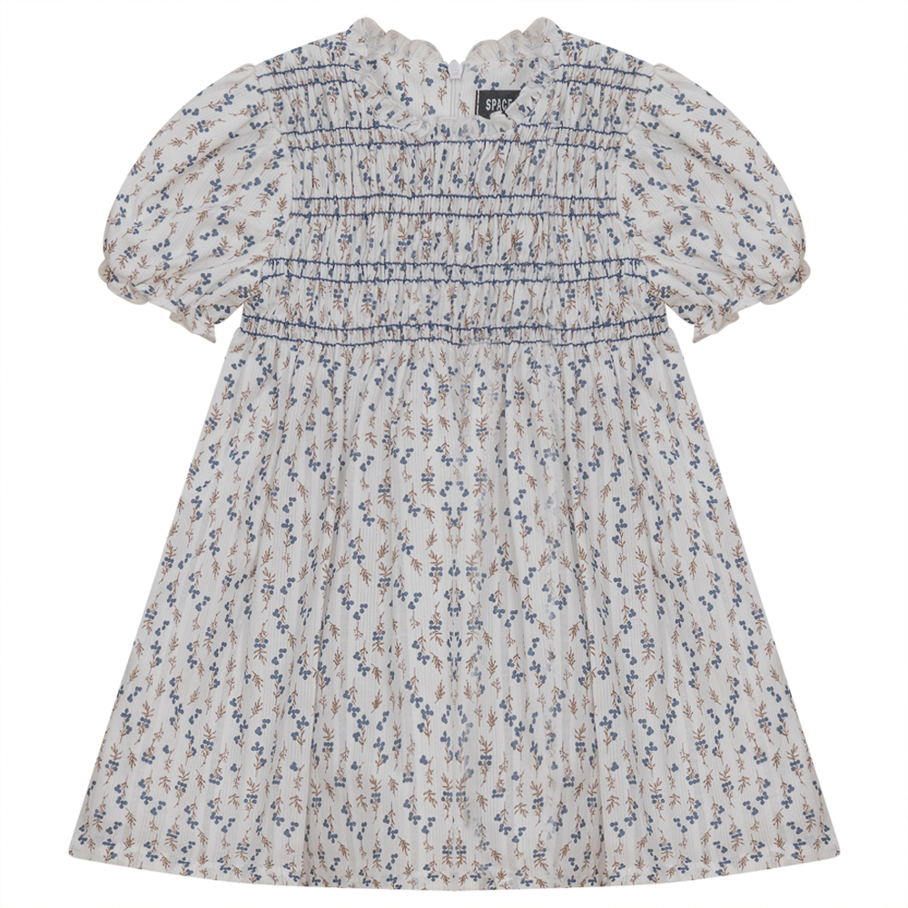 Floral Print Smocking Dress in DENIM FLORAL by Space Grey