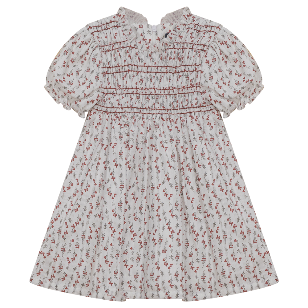 Floral Print Smocking Dress in Wine Floral by Space Grey