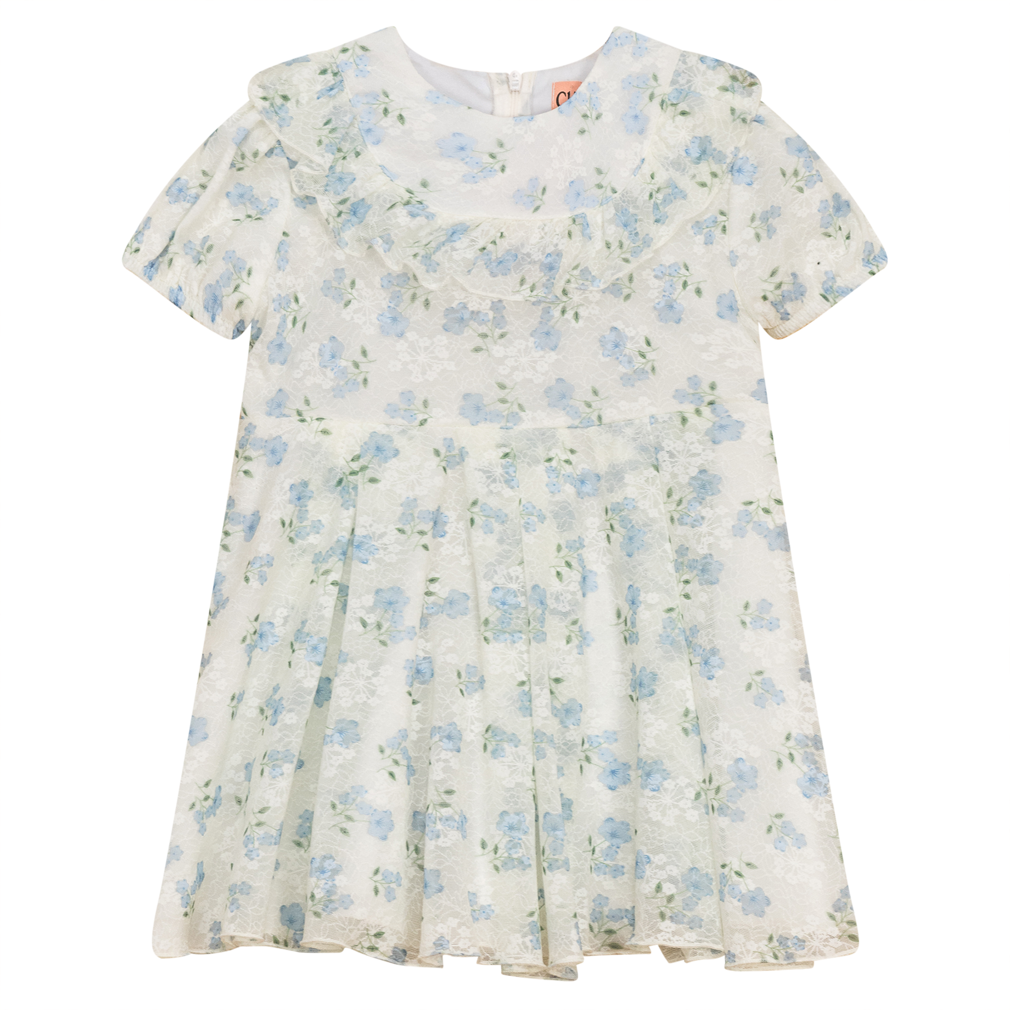 Dress with Ruffle in Blue Floral by Clô