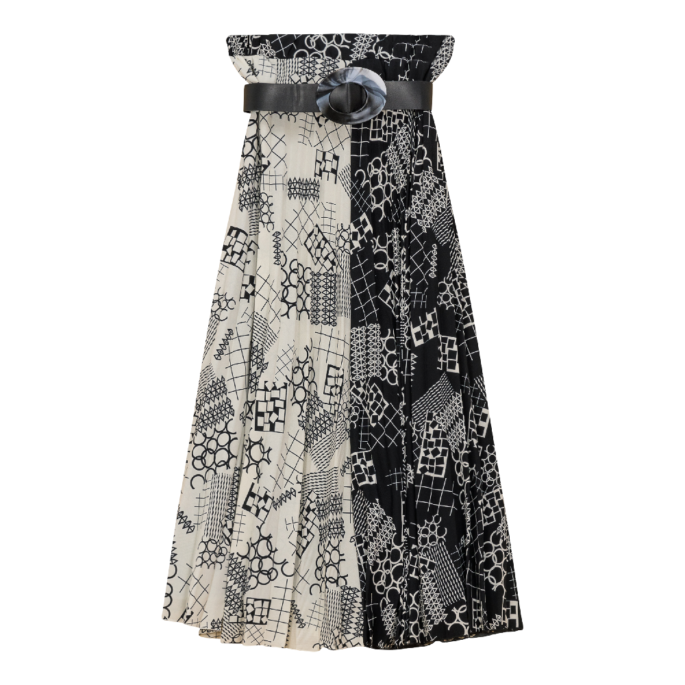 2 Tone Midi Pleated Skirt in Black White by NOX-NY