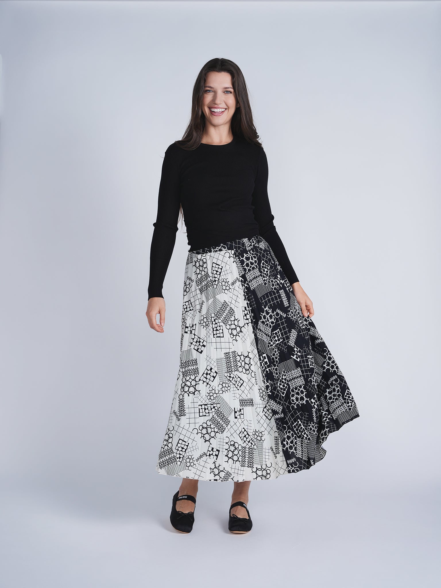 2 Tone Midi Pleated Skirt in by NOX-NY