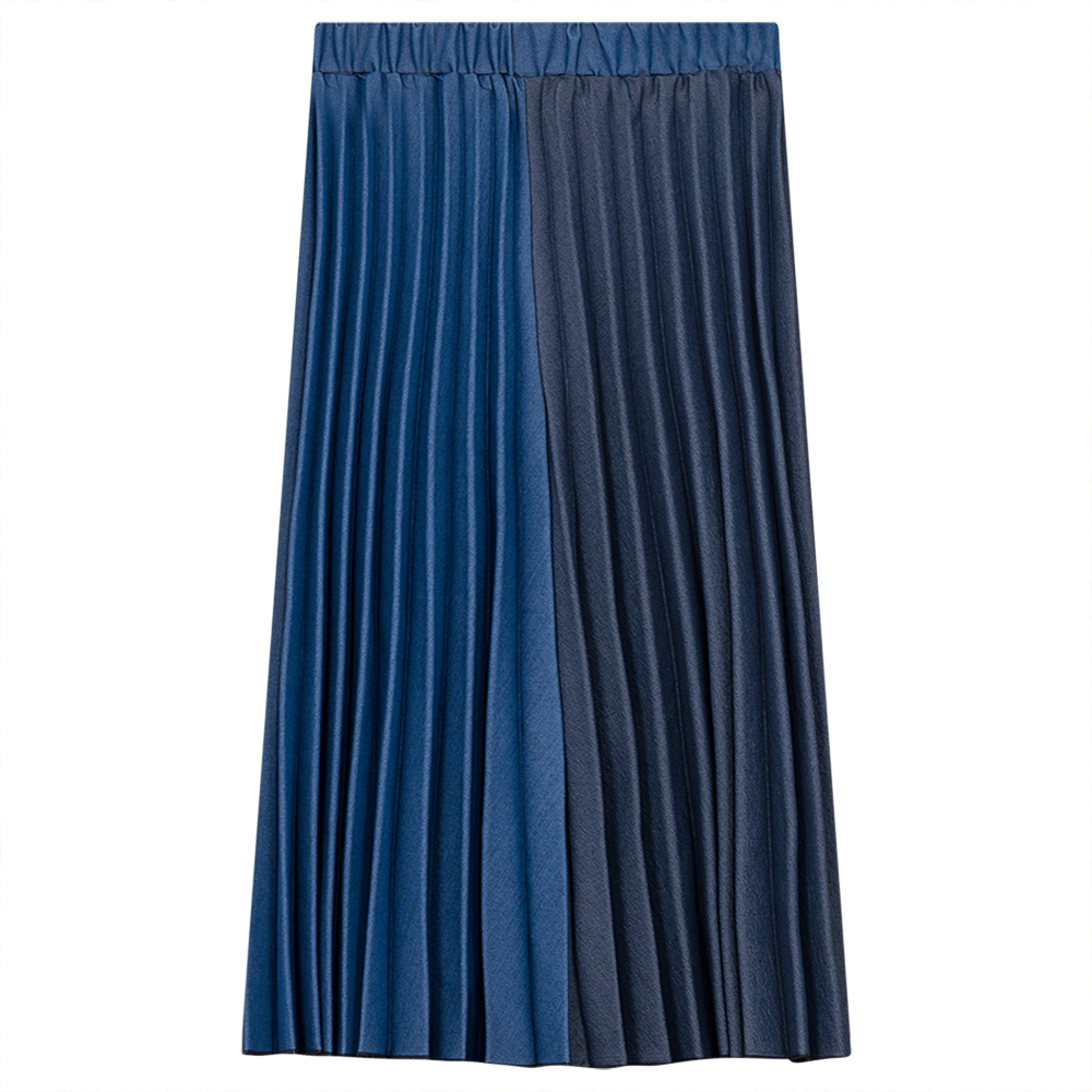 Denim Pleated Skirt in Light Denim Dark Denim by Ginger
