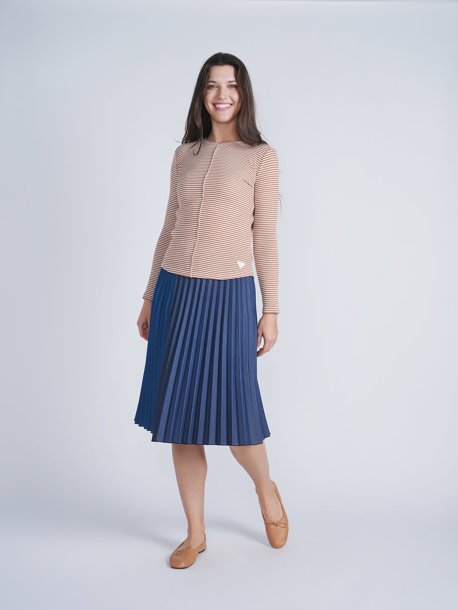 Denim Pleated Skirt in by Ginger