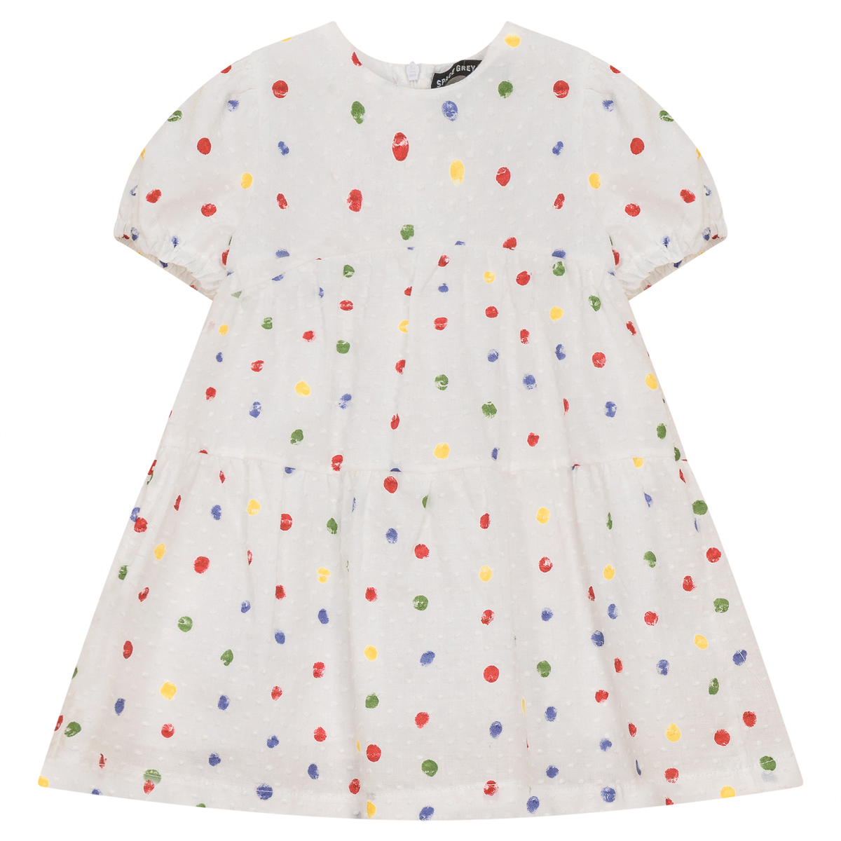 Tiered Dress in White Multi-Dots by Space Grey