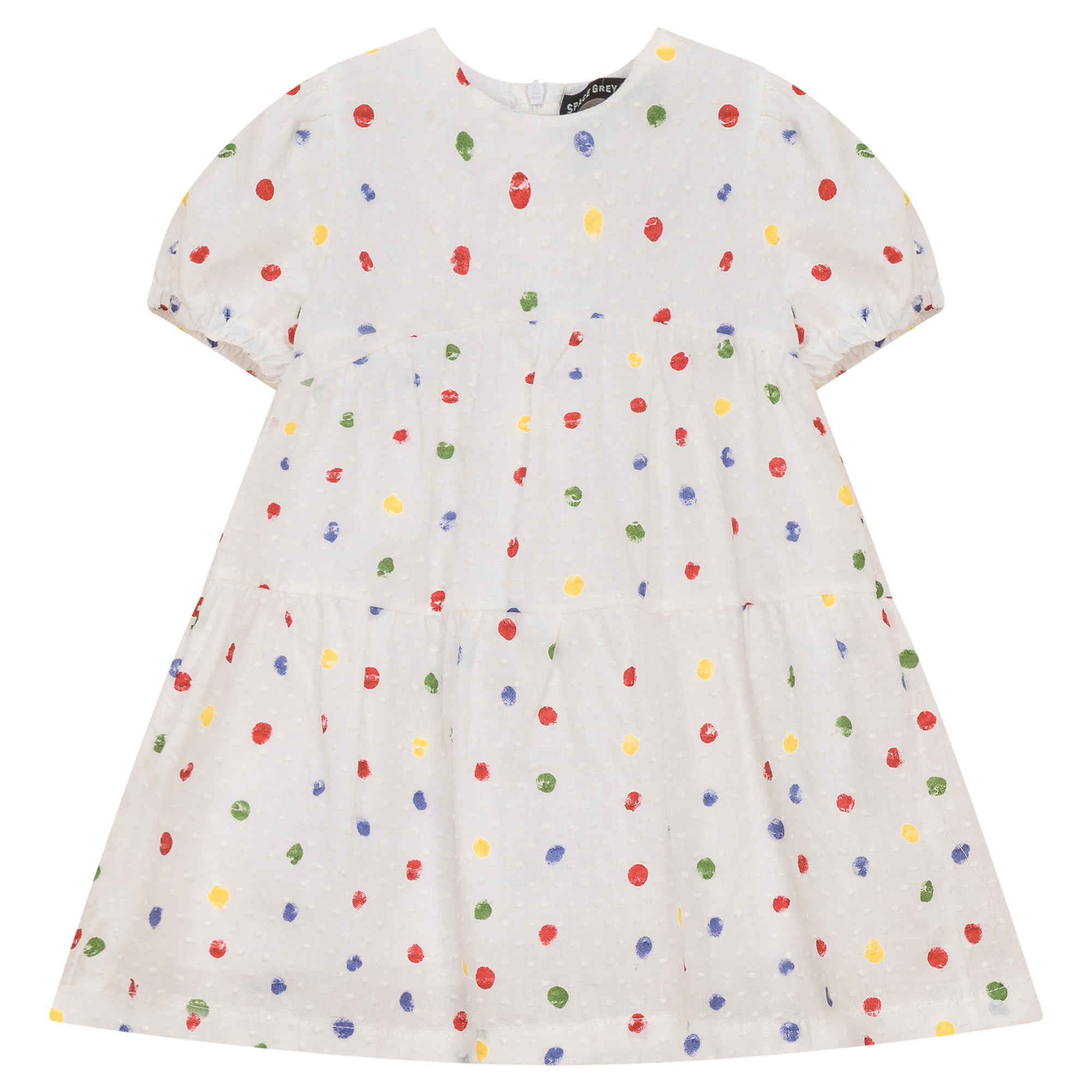 Tiered Dress in White Multi-Dots by Space Grey