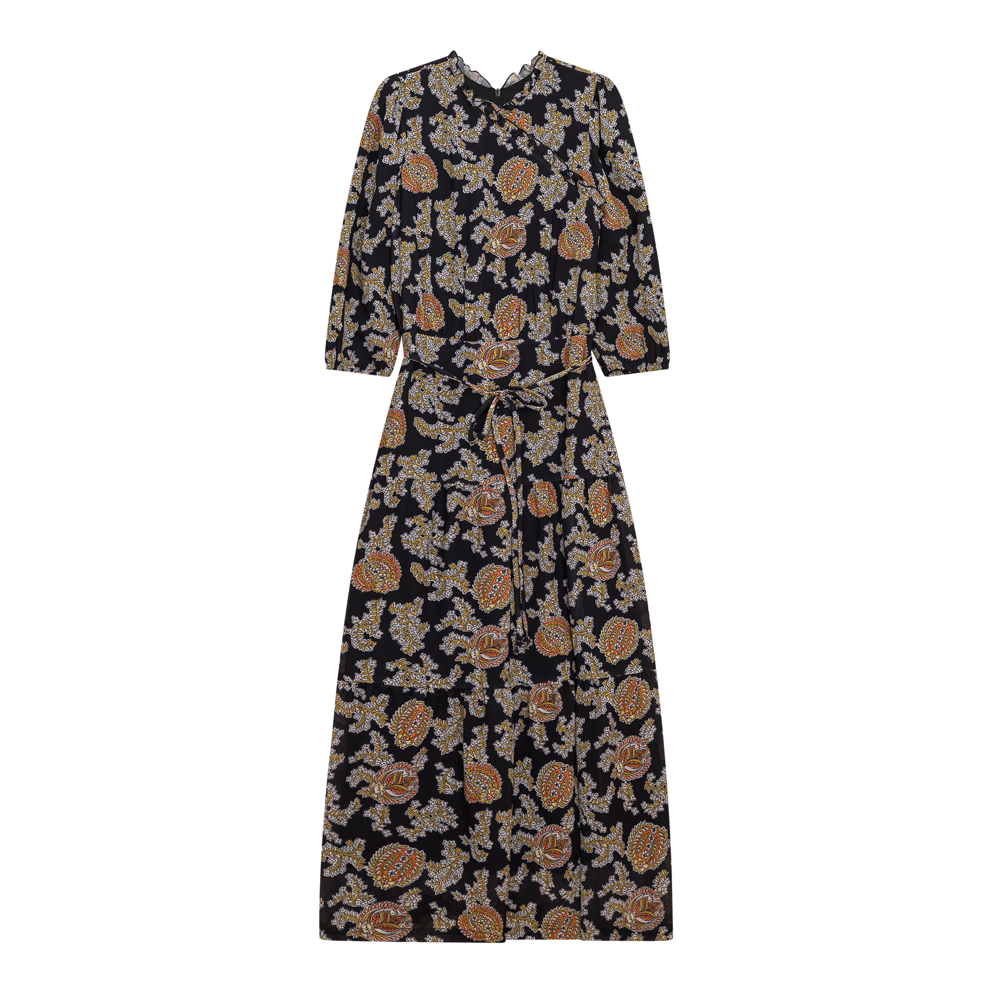 Printed Tiered Dess in Black Mustard Print by Noni