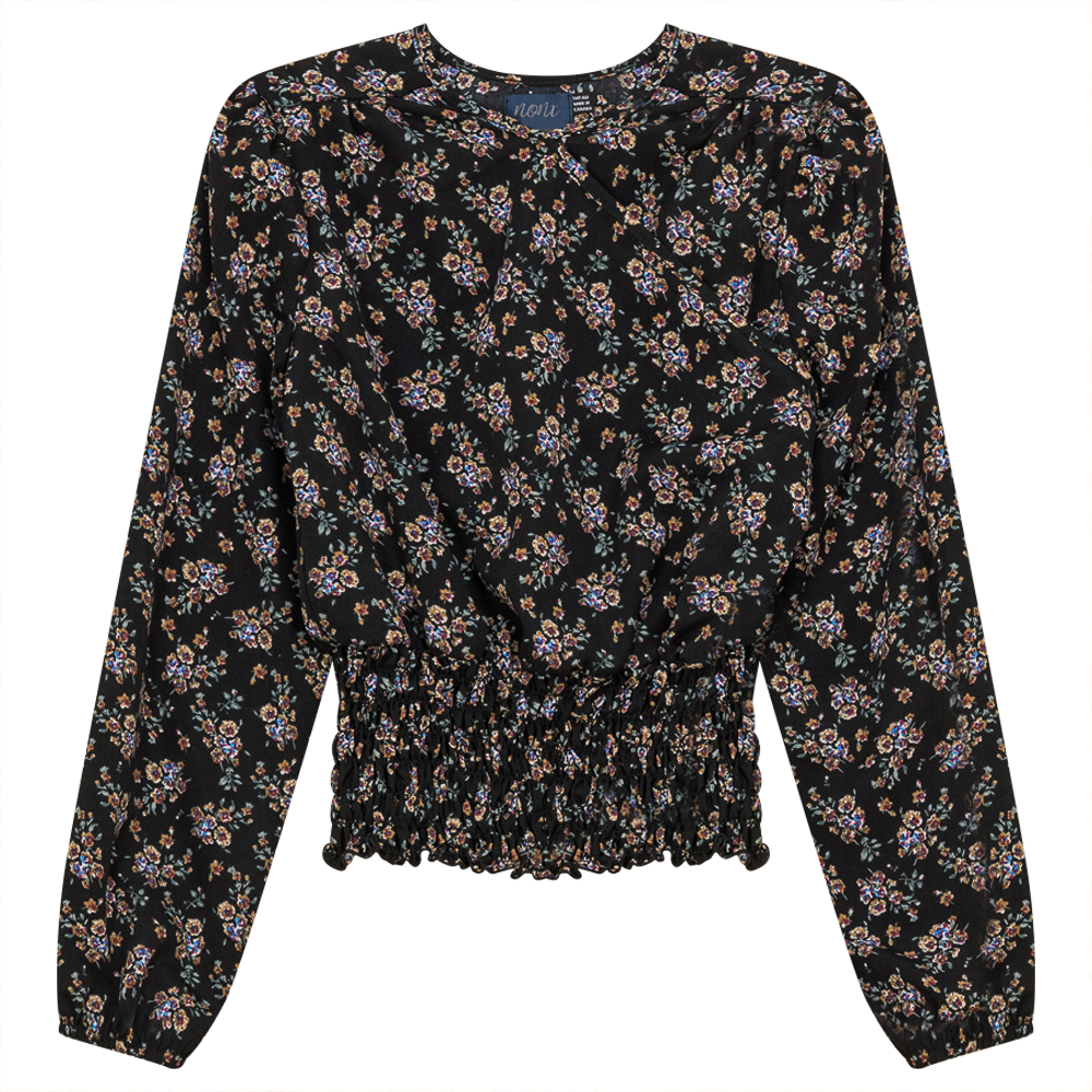 Wrap Top in Black Floral by Noni
