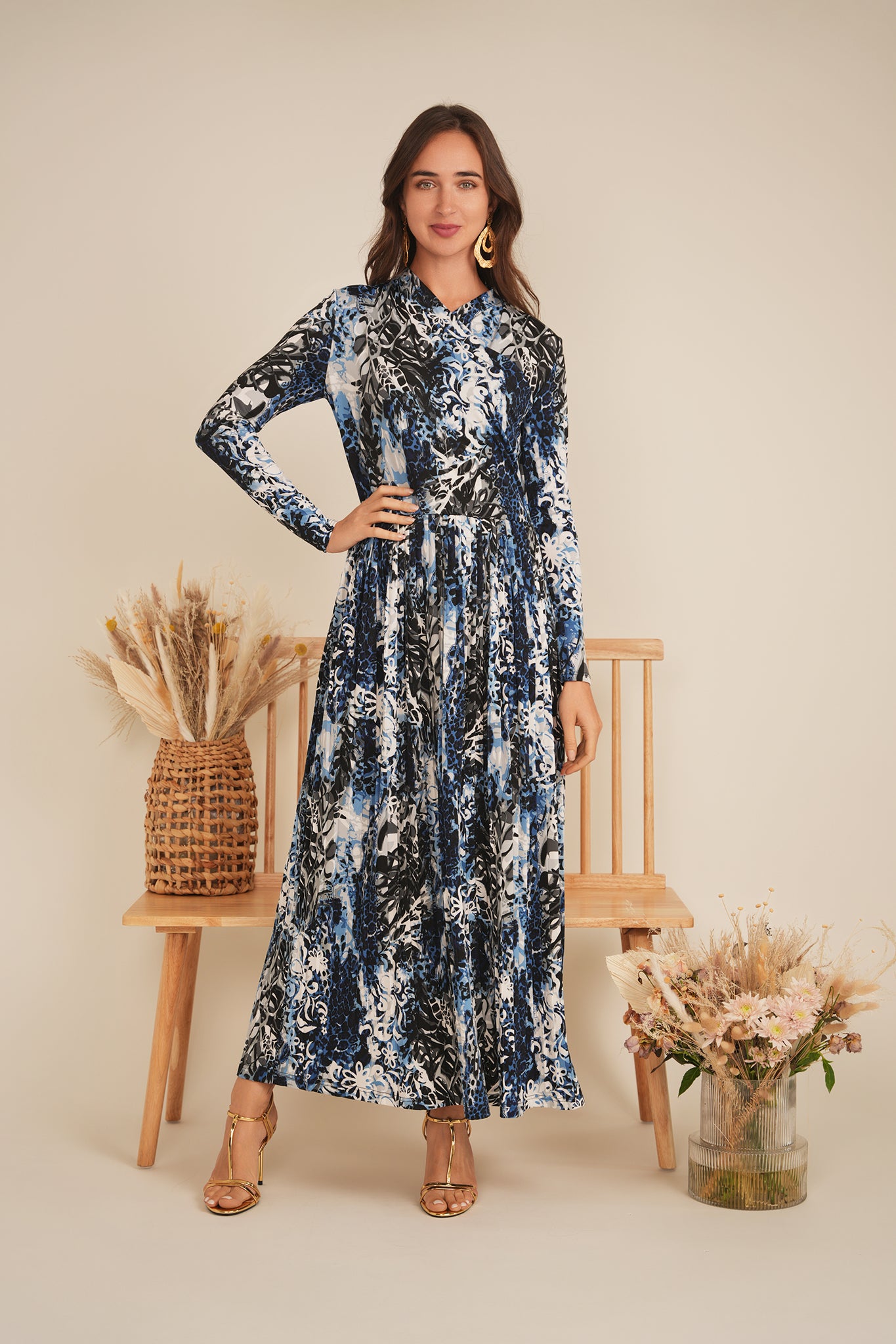 Printed Pleated Wrap Dress in by Rouge Pur Couture