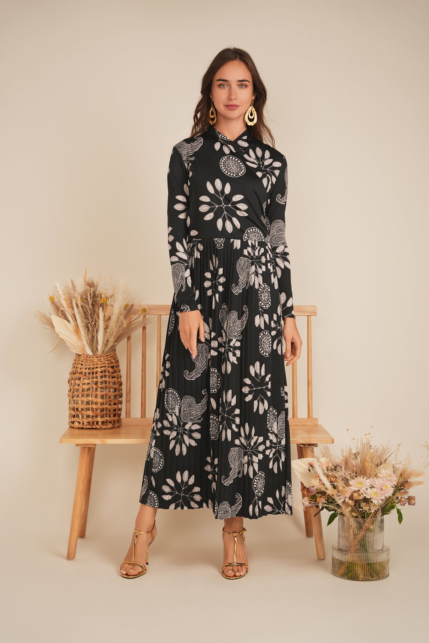 Printed Pleated Wrap Dress in by Rouge Pur Couture