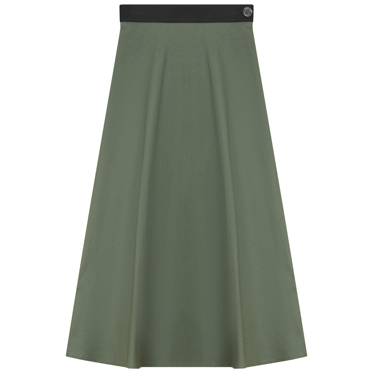 Stretch Leather Waistband Skirt in Olive Black by Maxmrkt