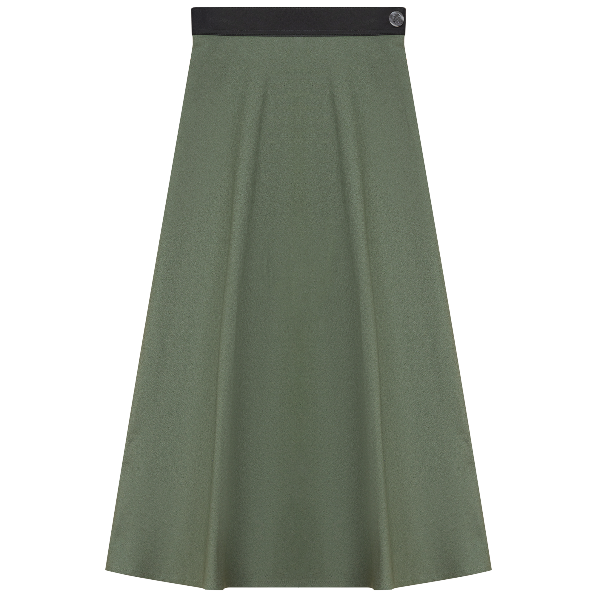 Stretch Leather Waistband Skirt in Olive Black by Maxmrkt