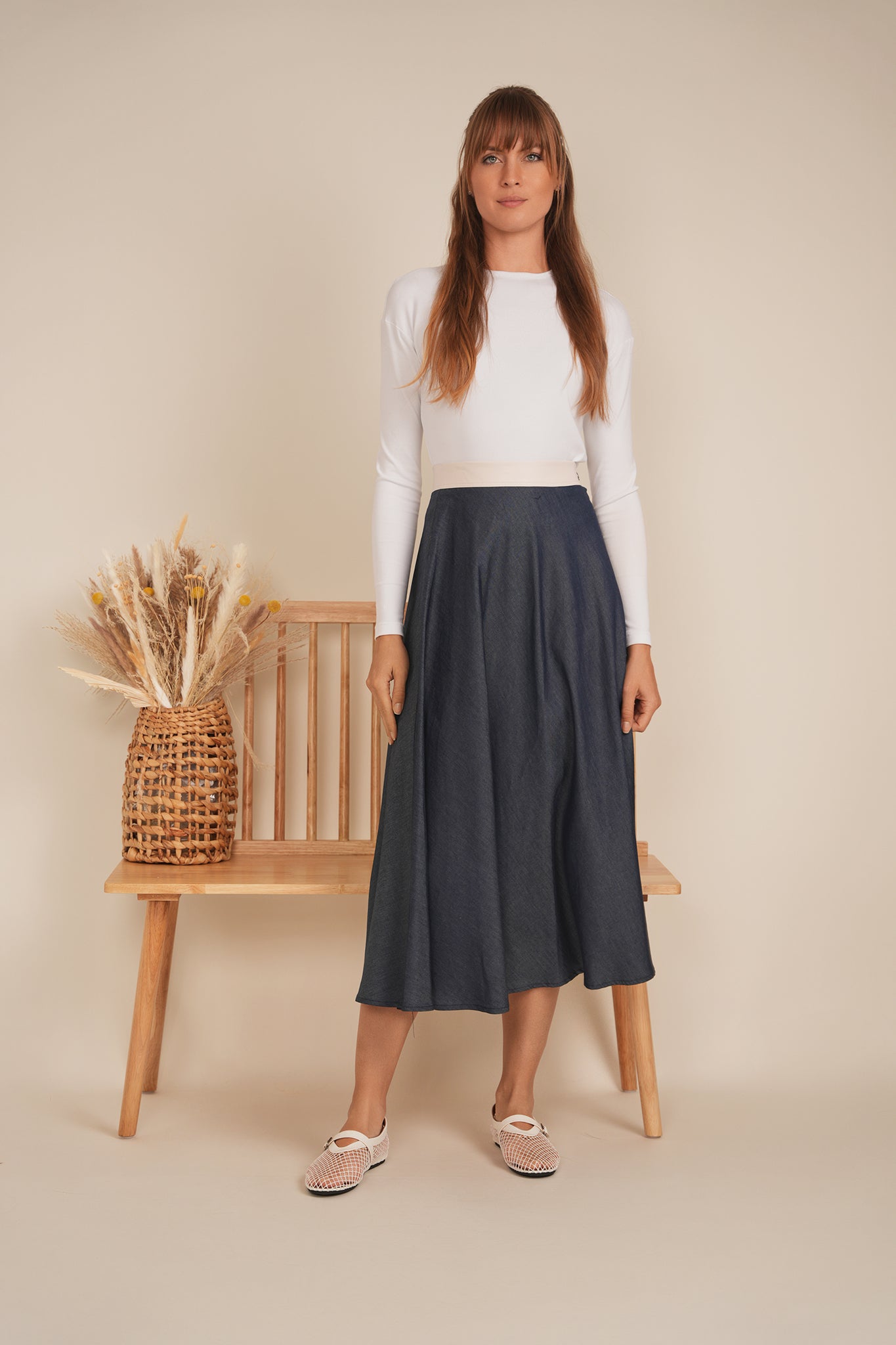 Stretch Leather Waistband Skirt in by Maxmrkt