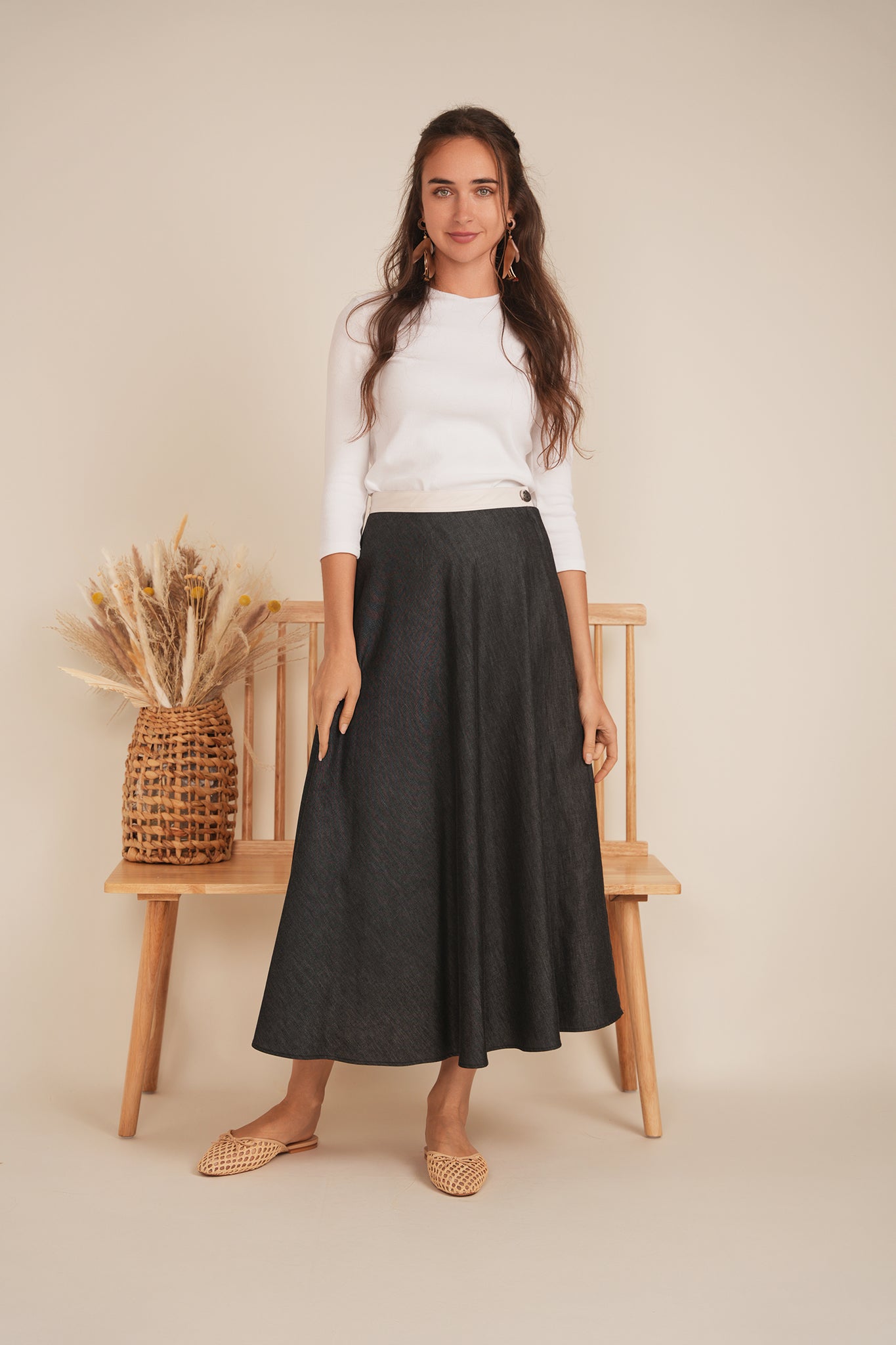 Stretch Leather Waistband Skirt in by Maxmrkt