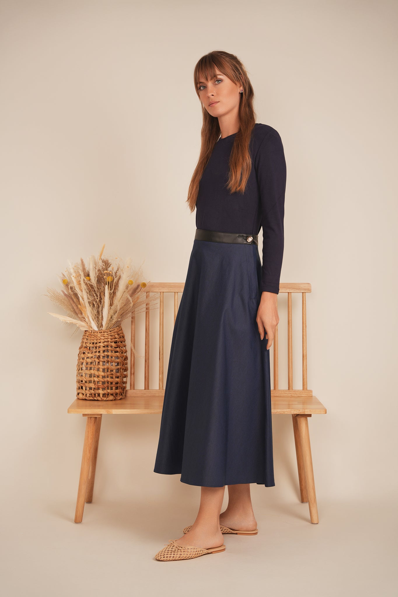 Stretch Leather Waistband Skirt in by Maxmrkt