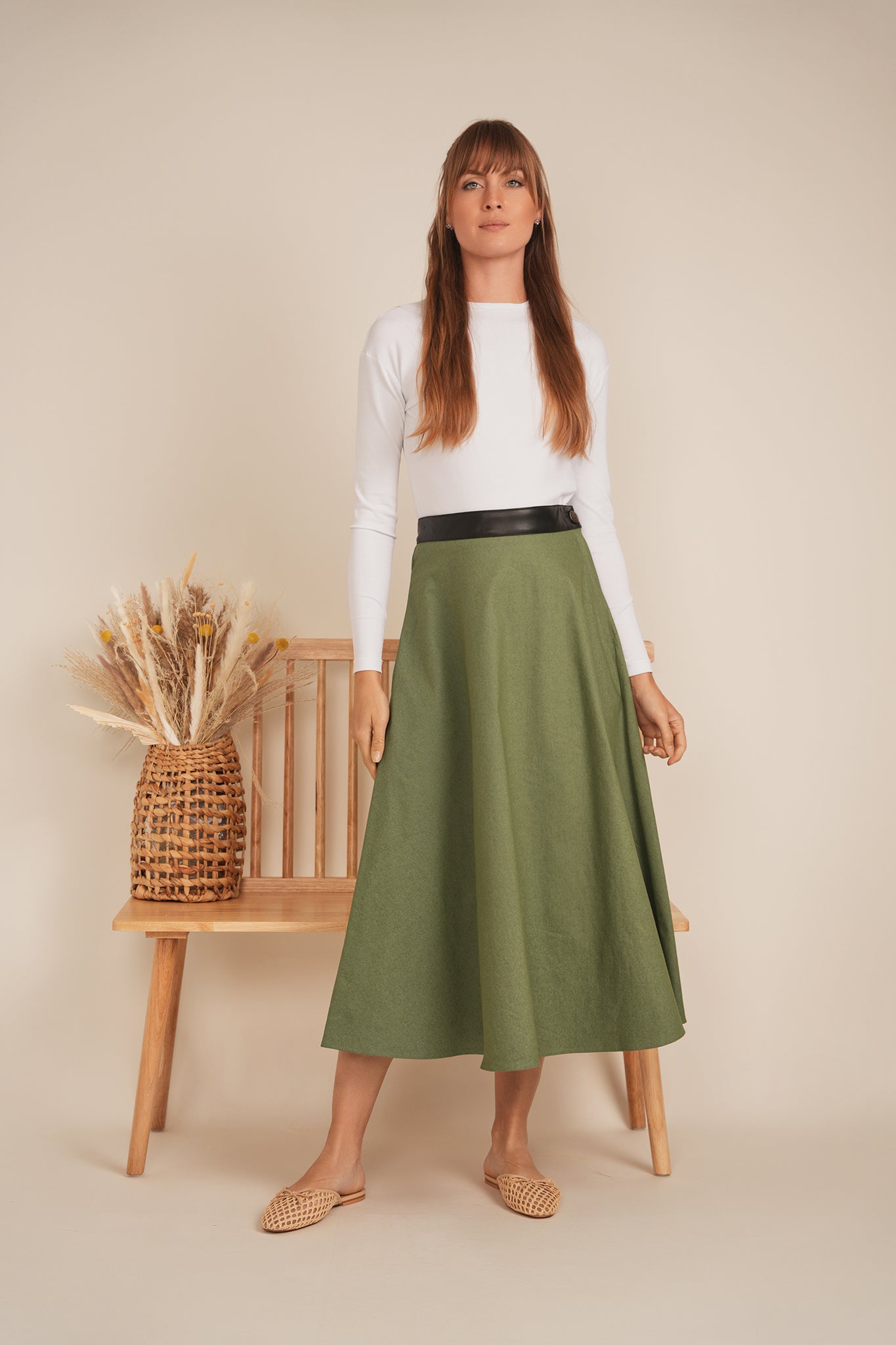 Stretch Leather Waistband Skirt in by Maxmrkt