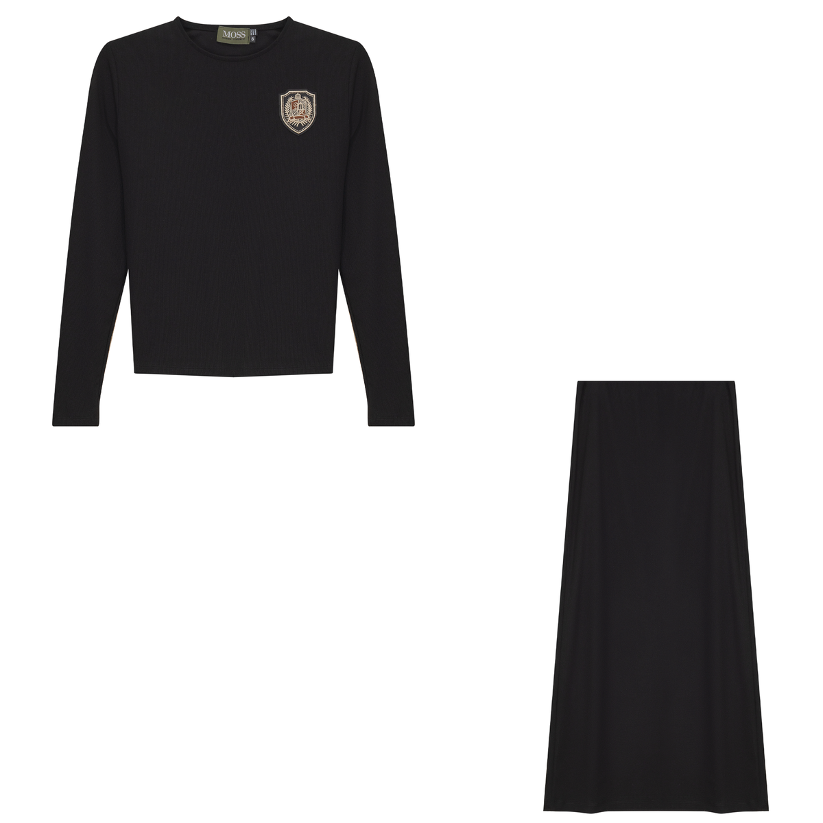 Straight Long Ribbed 2Pc Set in Black by Moss