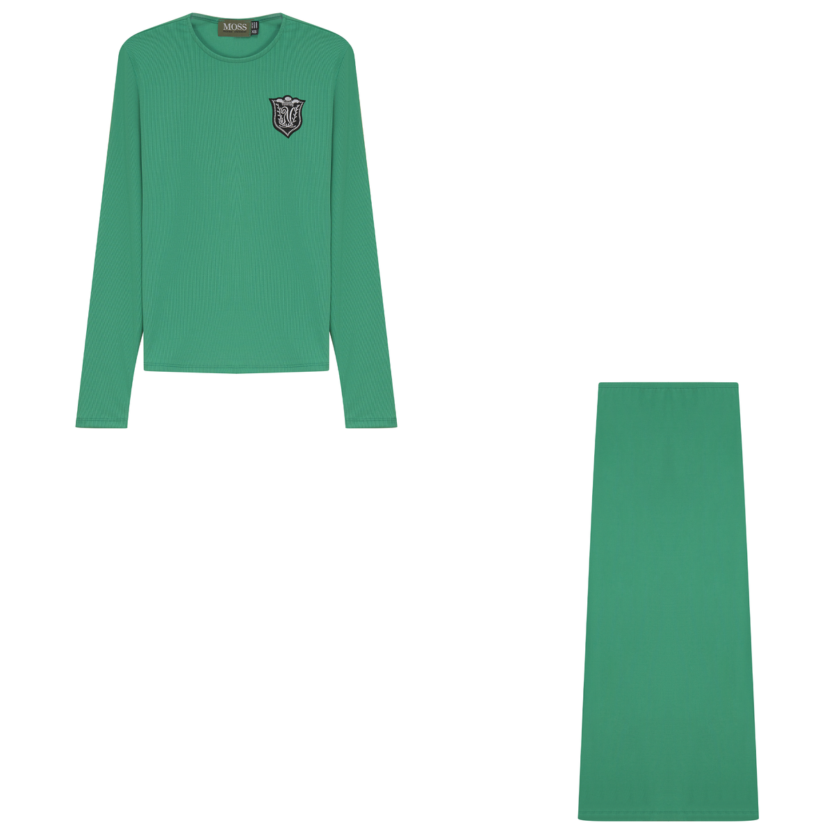Straight Long Ribbed 2Pc Set in Green by Moss