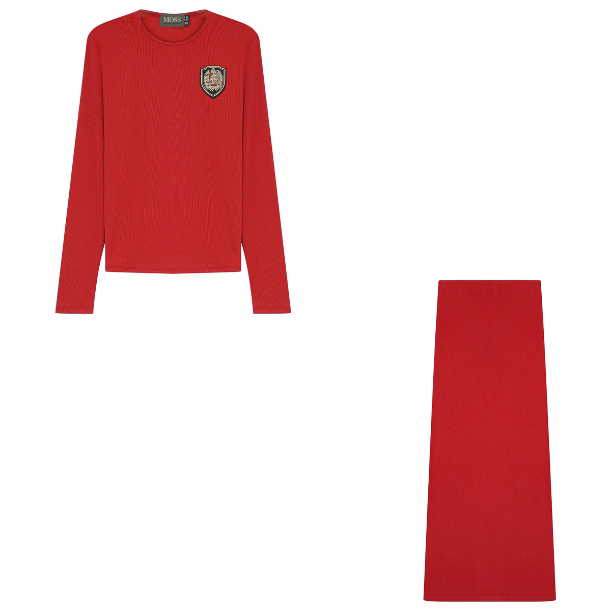 Straight Long Ribbed 2Pc Set in Scarlet by Moss
