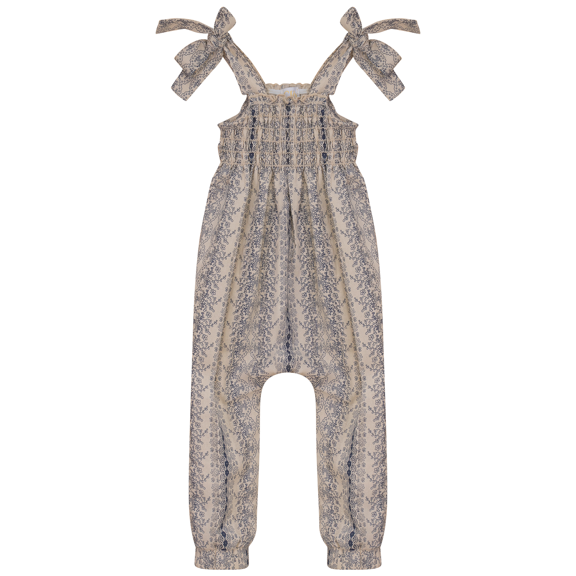 Woven Printed Romper in Cream Navy Print by Clô