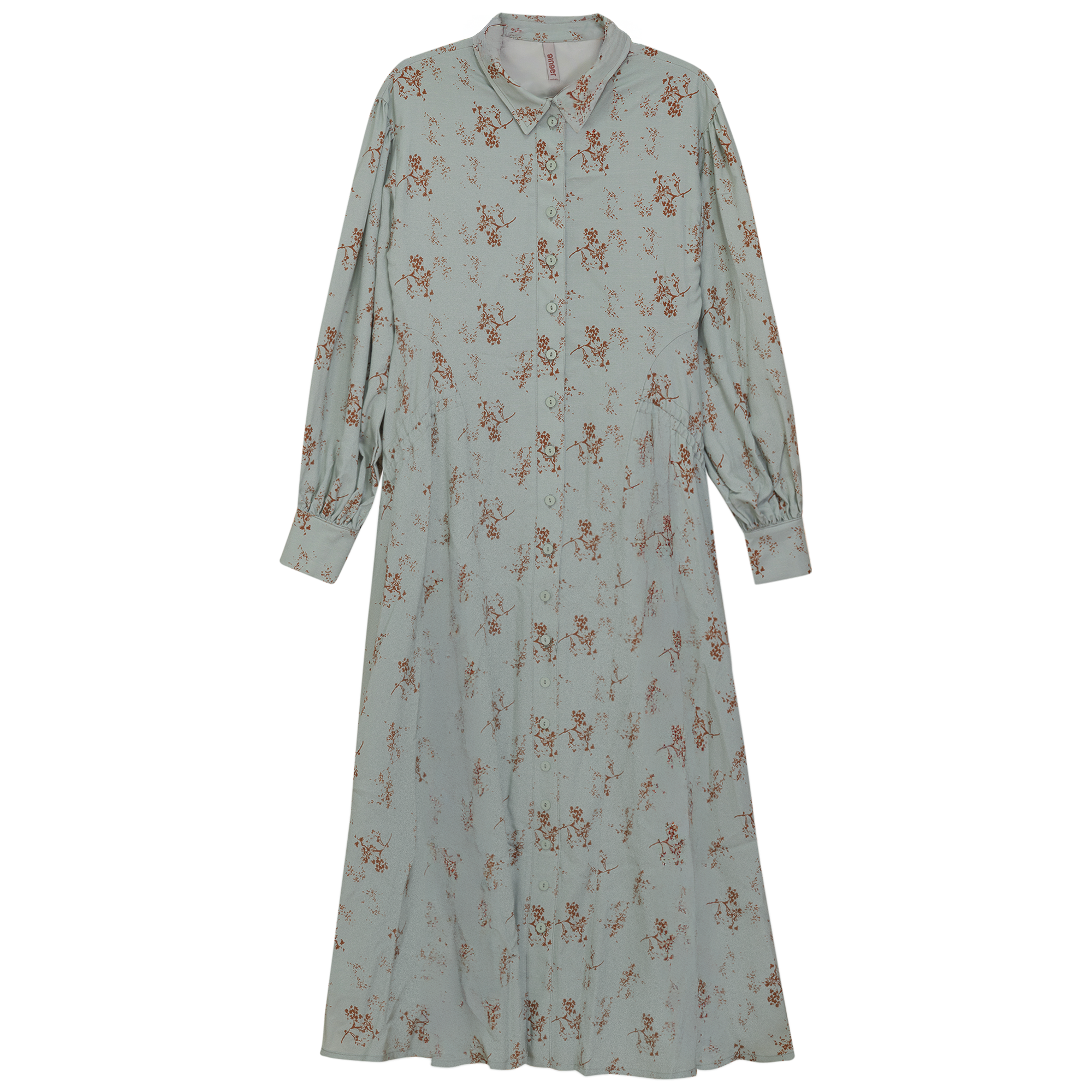 Button Down Shirt Dress in Sage Print by Ginger