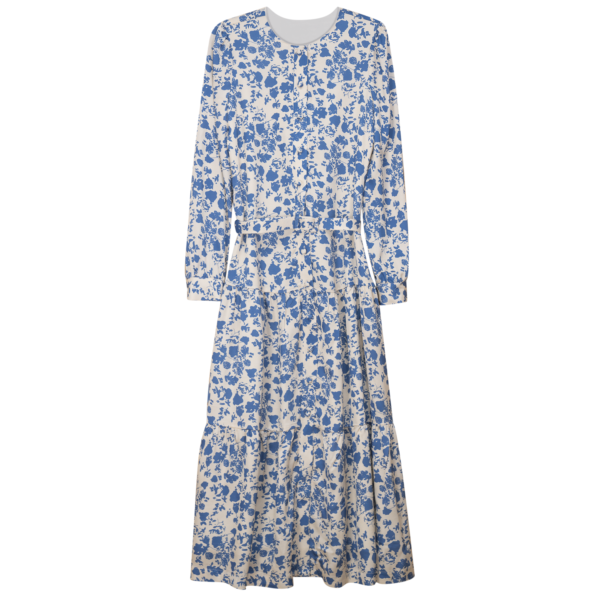 Printed Button Down Dress in White Blue Print by Ginger