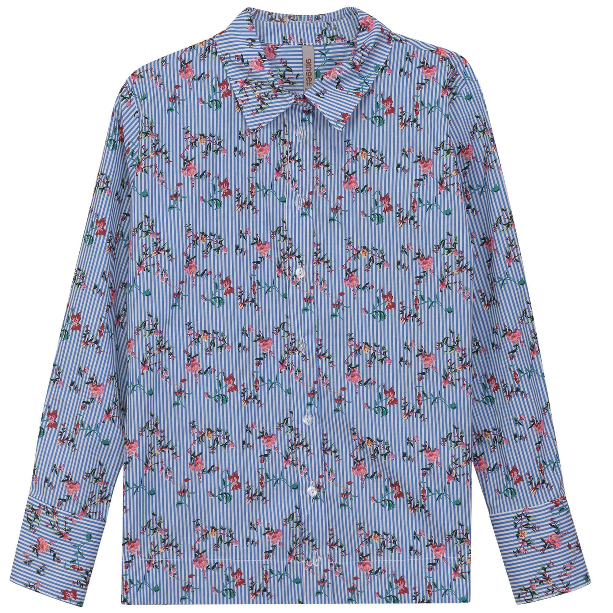 Floral Printed Top in Blue Stripes Floral by Ginger