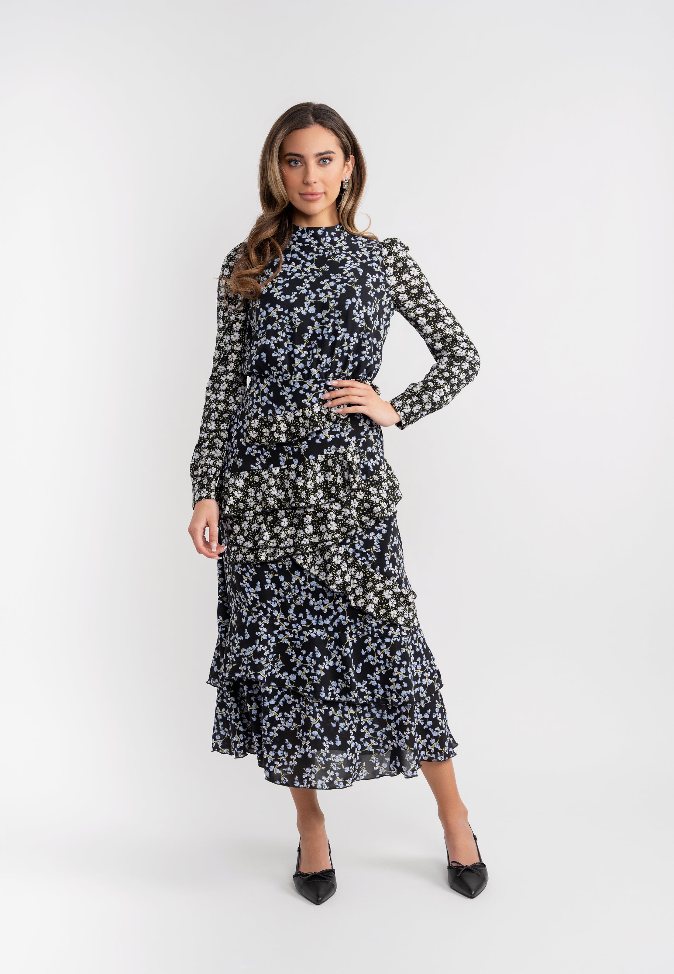Ruffle Floral Printed Dress in by Noni
