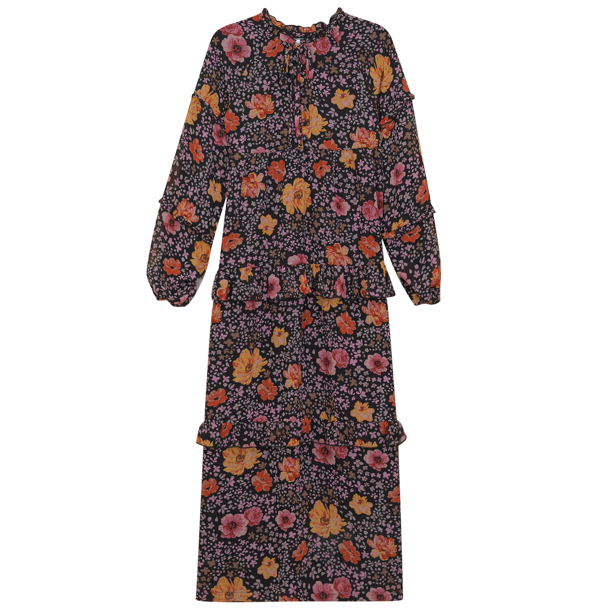 Floral Printed Tiered Dress in Multi Floral by Noni