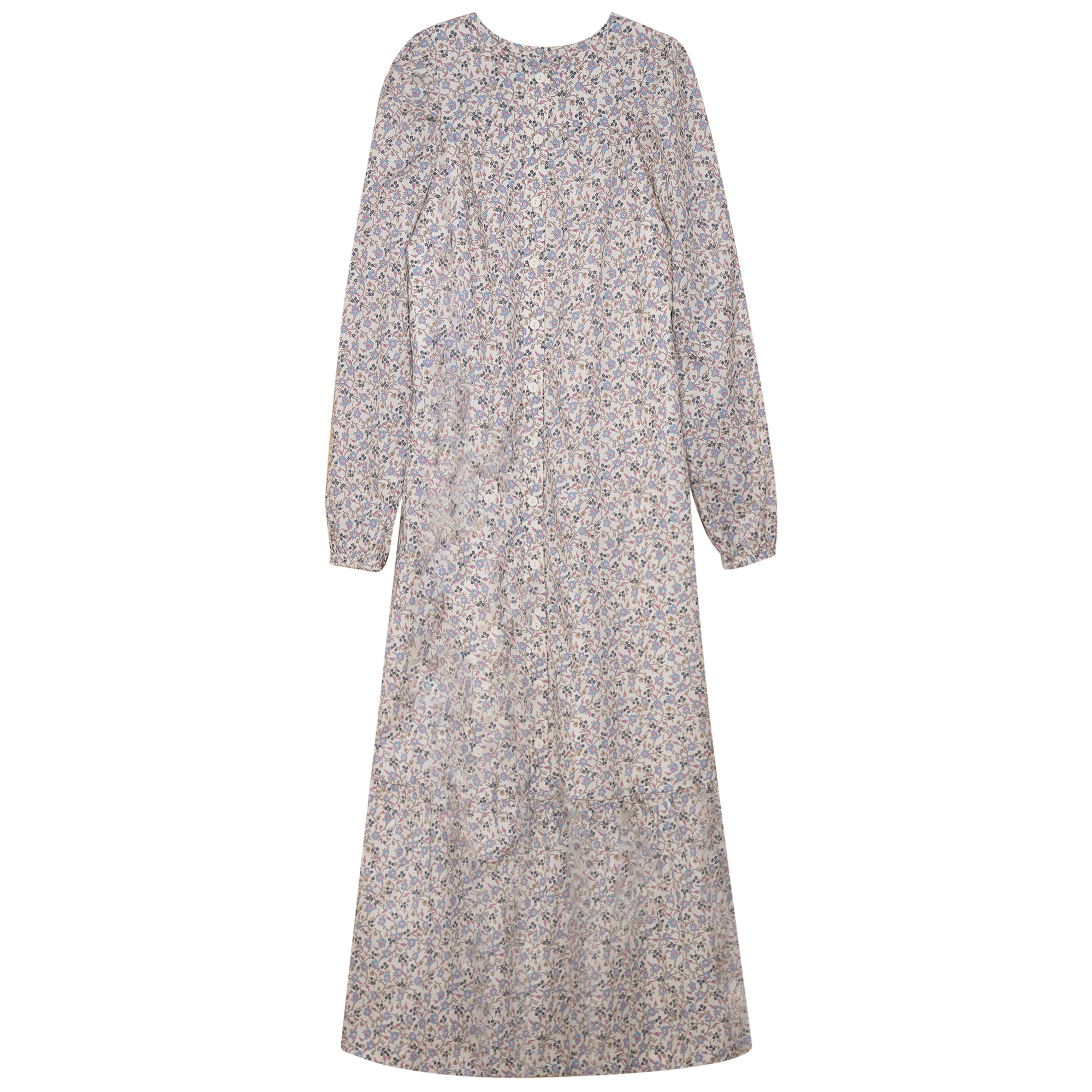 Printed Button Down Dress in White Blue Floral by Noni