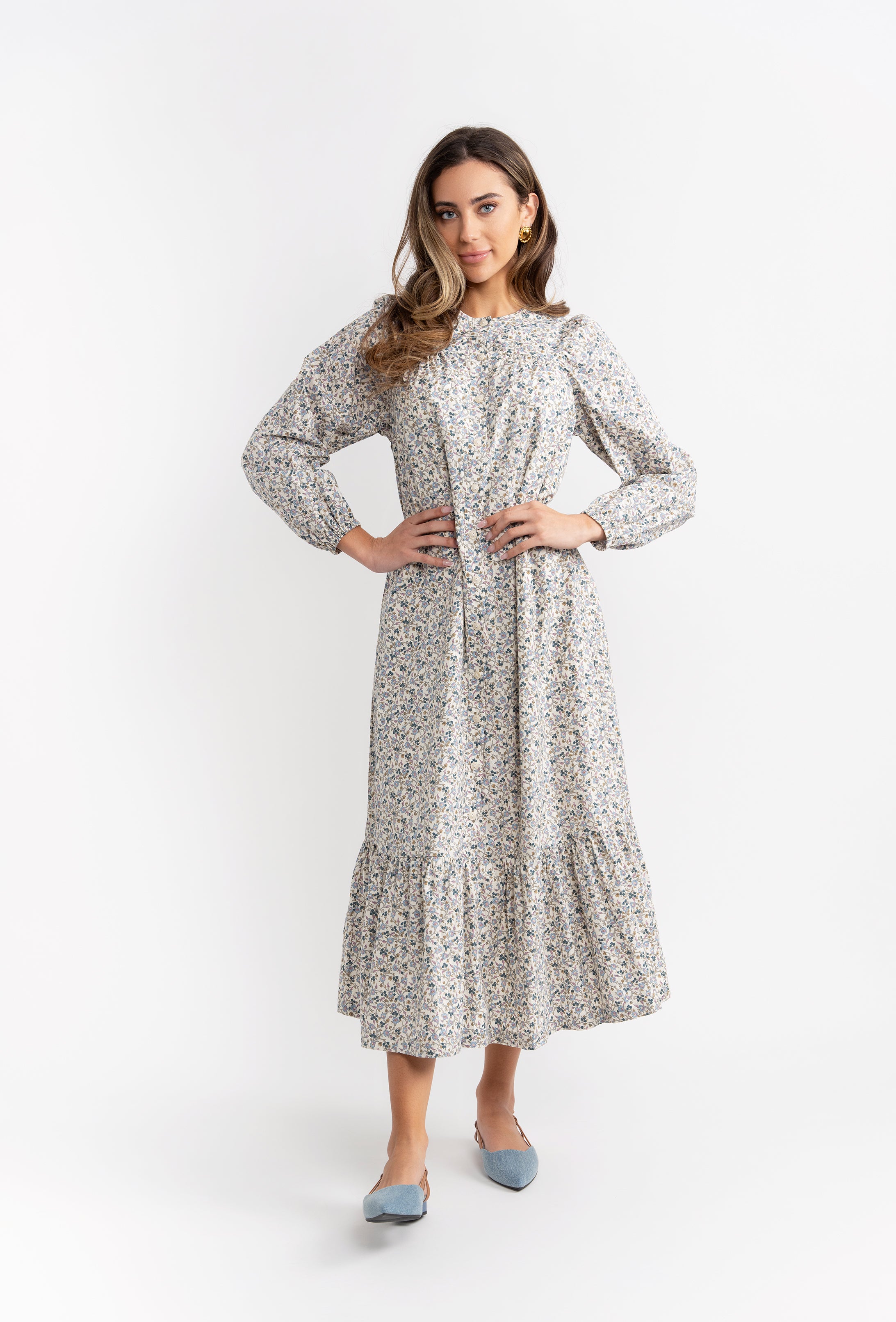 Printed Button Down Dress in by Noni