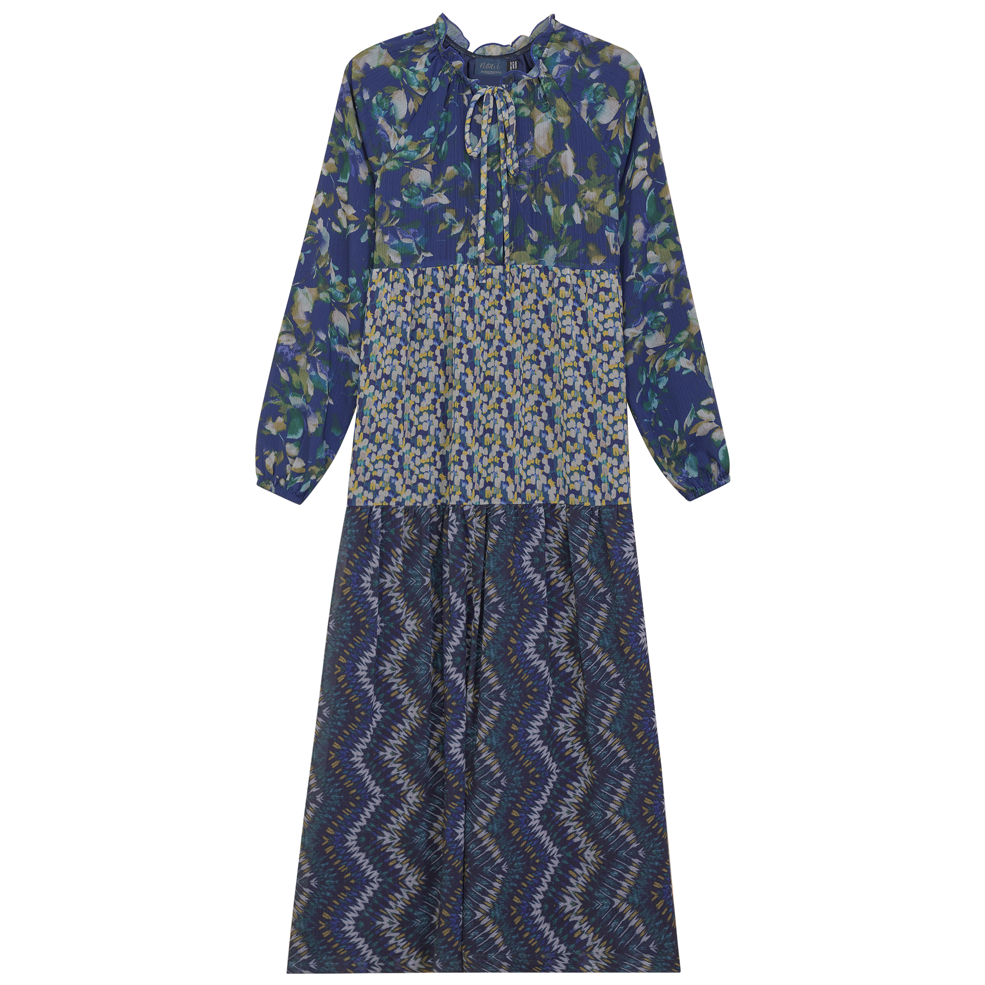 Printed Tiered Dress in Blue Print by Noni