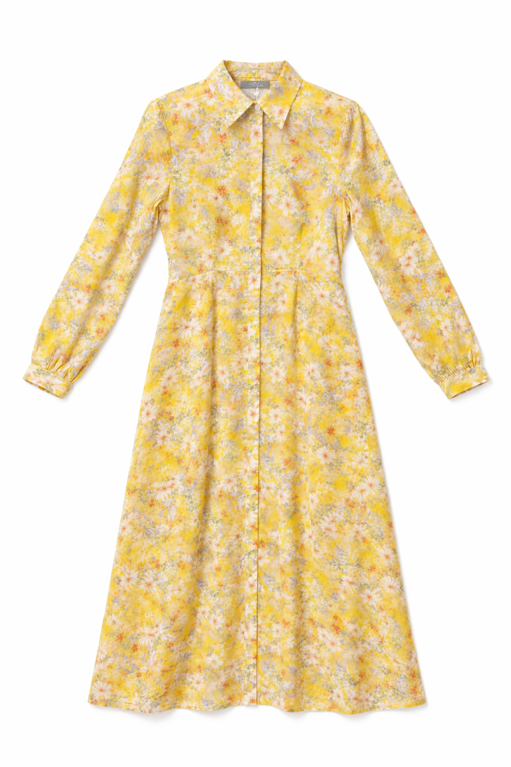 Floral Button Front Collared Midi Dress in Yellow by Caitlin