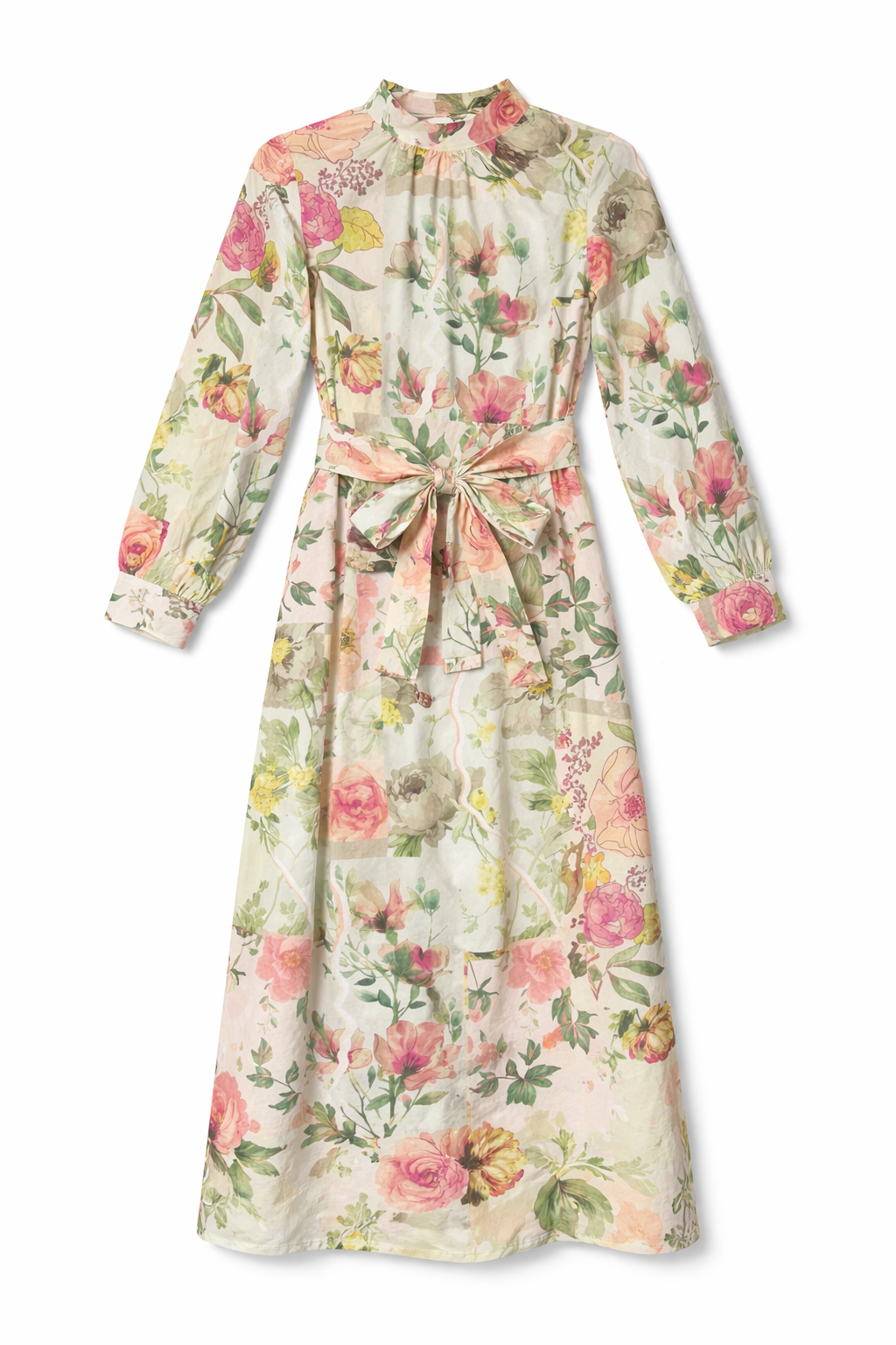 Floral Midi Dress in White Green by Maxmrkt