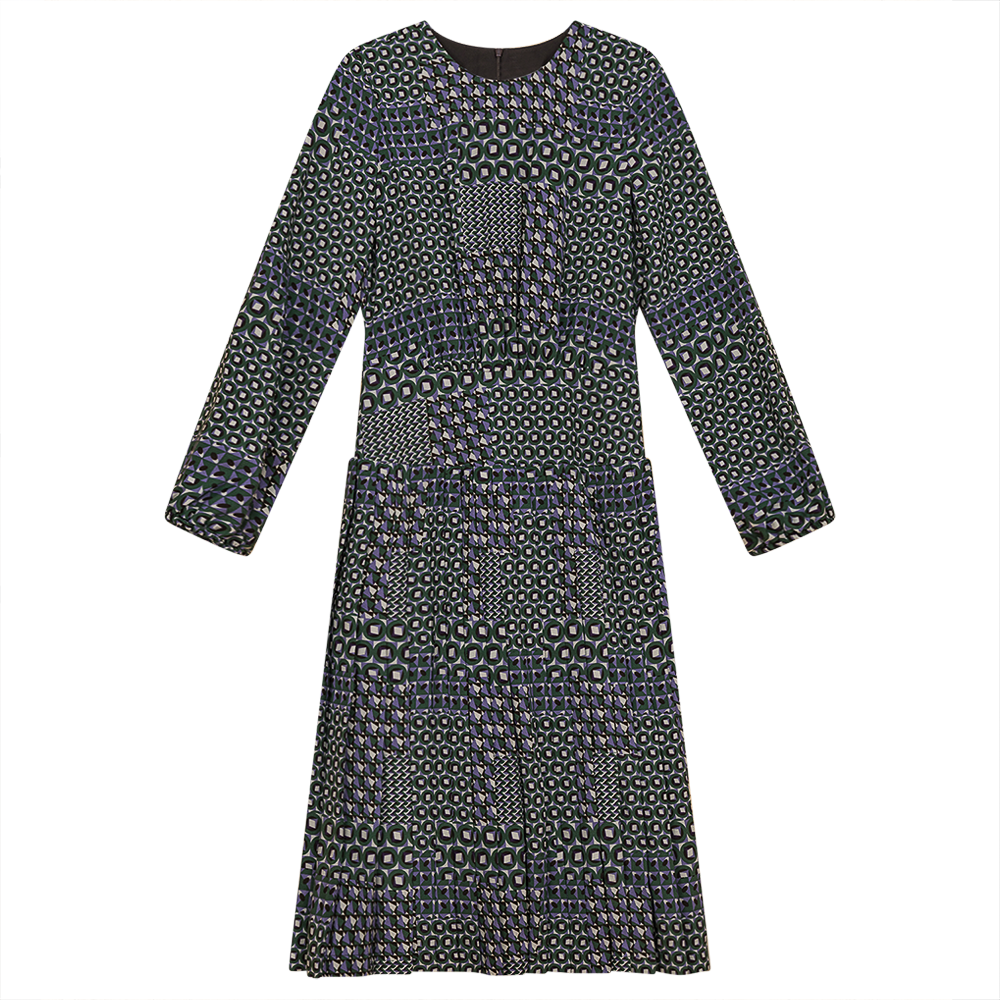 Dress with Knife Pleats in Green Print by Note