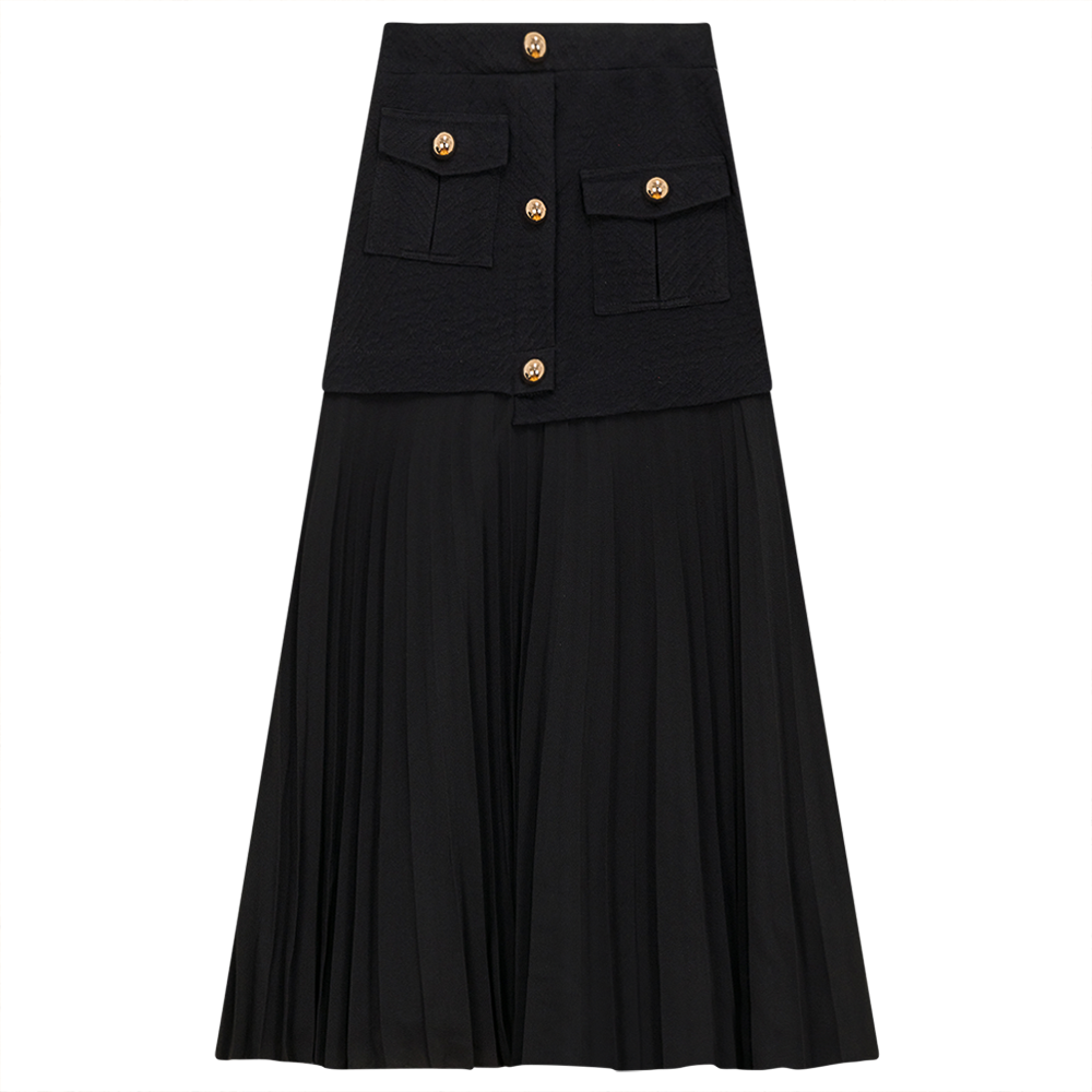 Pleated MIDI Skirt with Pockets in Black by Ginger