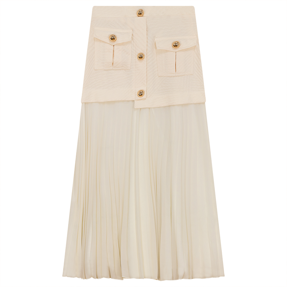 Pleated MIDI Skirt with Pockets in Off White by Ginger