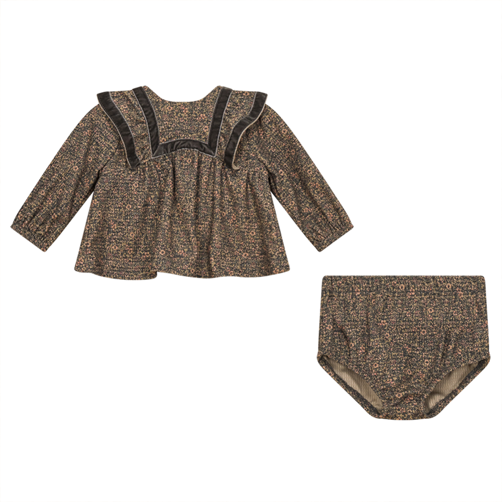 Ruffled 2pc Set in BEIGE FLORAL by Space Grey