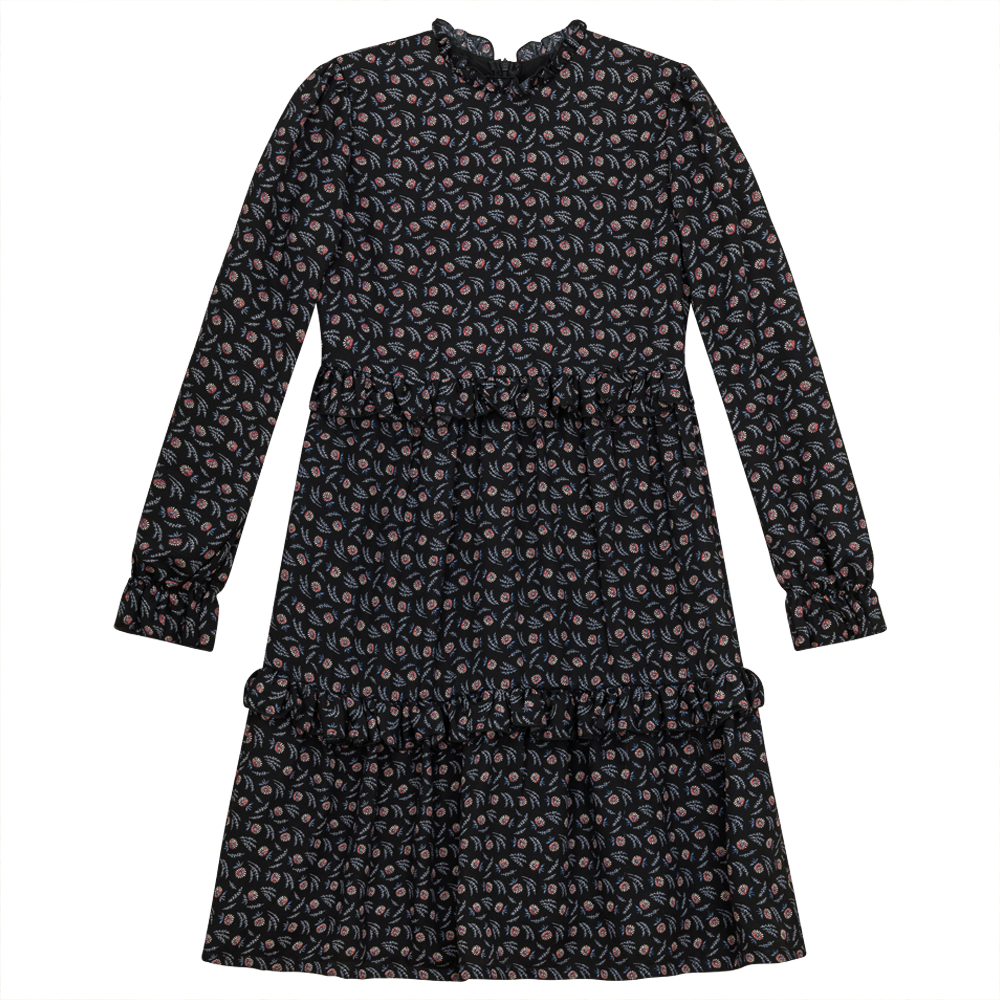 Layered Ruffled Dress in Black Floral by Imagine