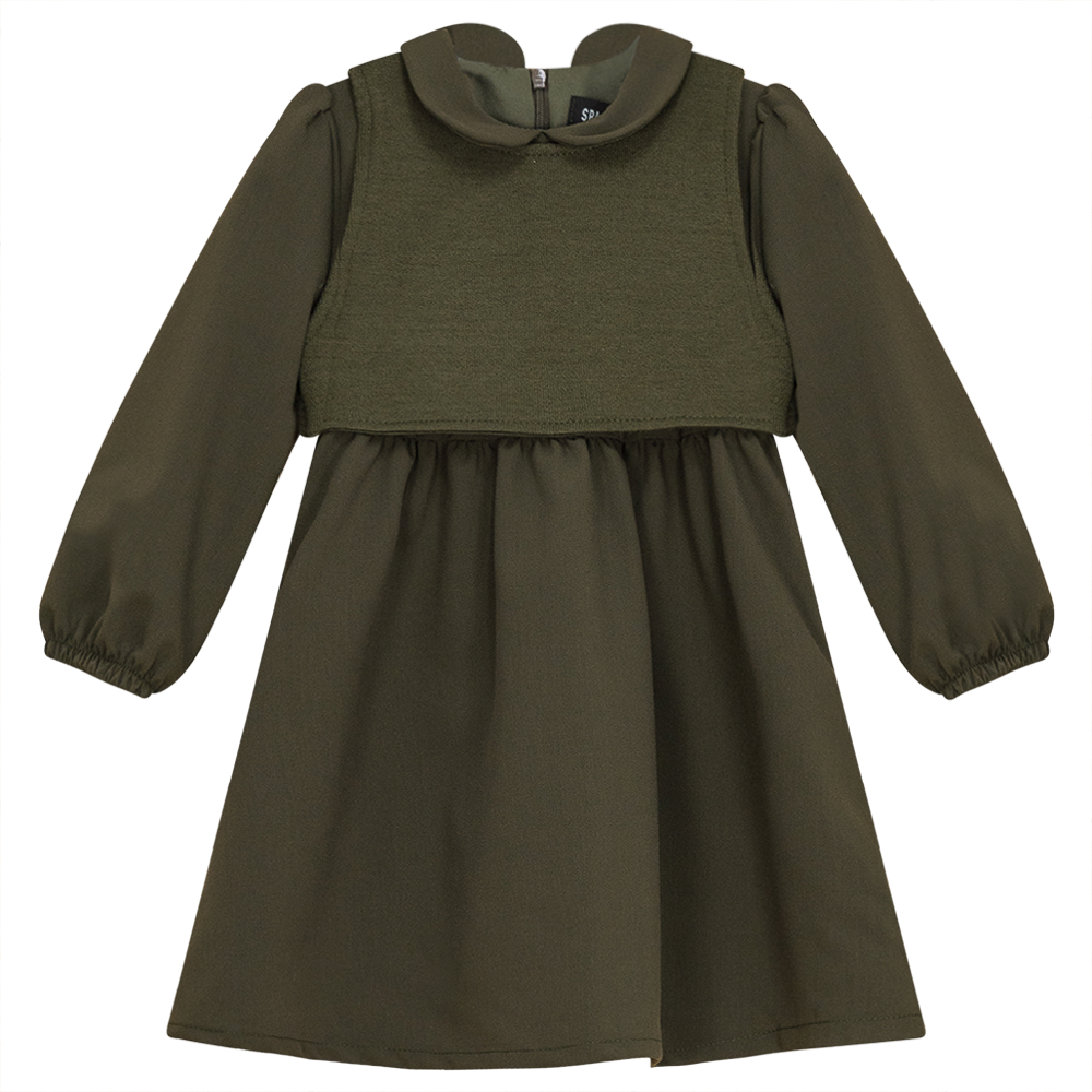 Dress with Knit Vest in Olive by Space Grey