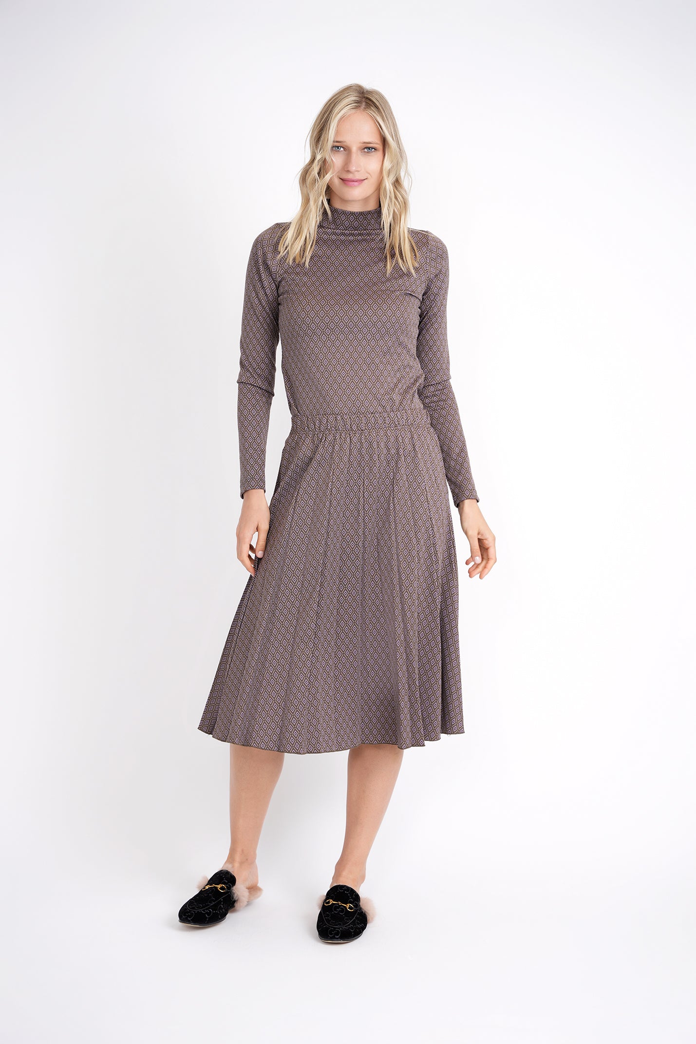 Patterned Mock Neck Top in by Noni