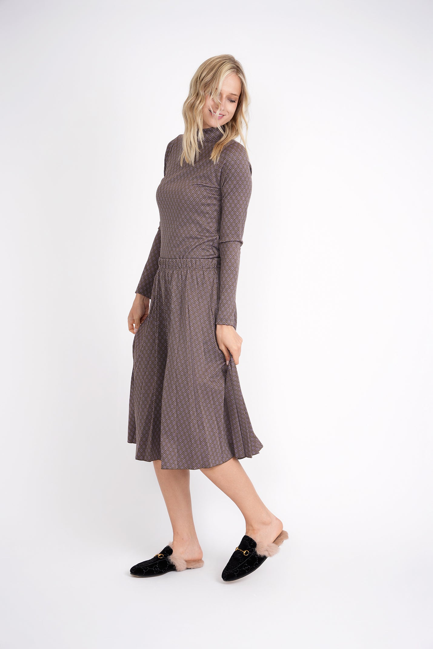 Patterned Mock Neck Top in Purple by Noni