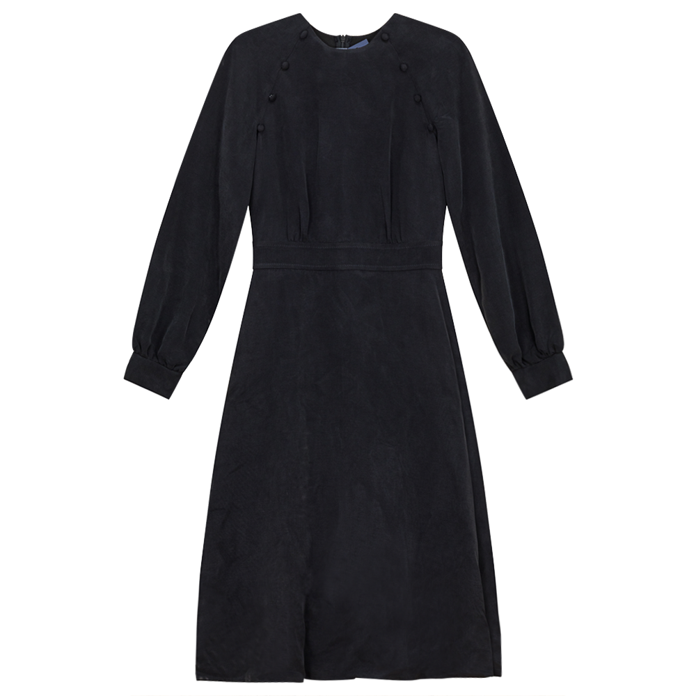 Dress with Buttoned Cuffs in Black by Noni