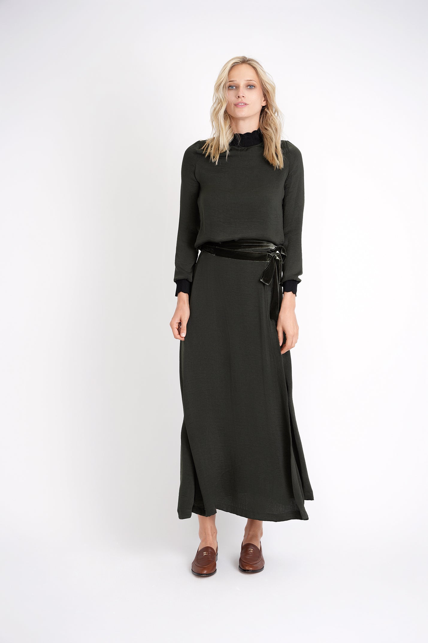 Mock Neck Top with Elastic Rib Lace in by Noni