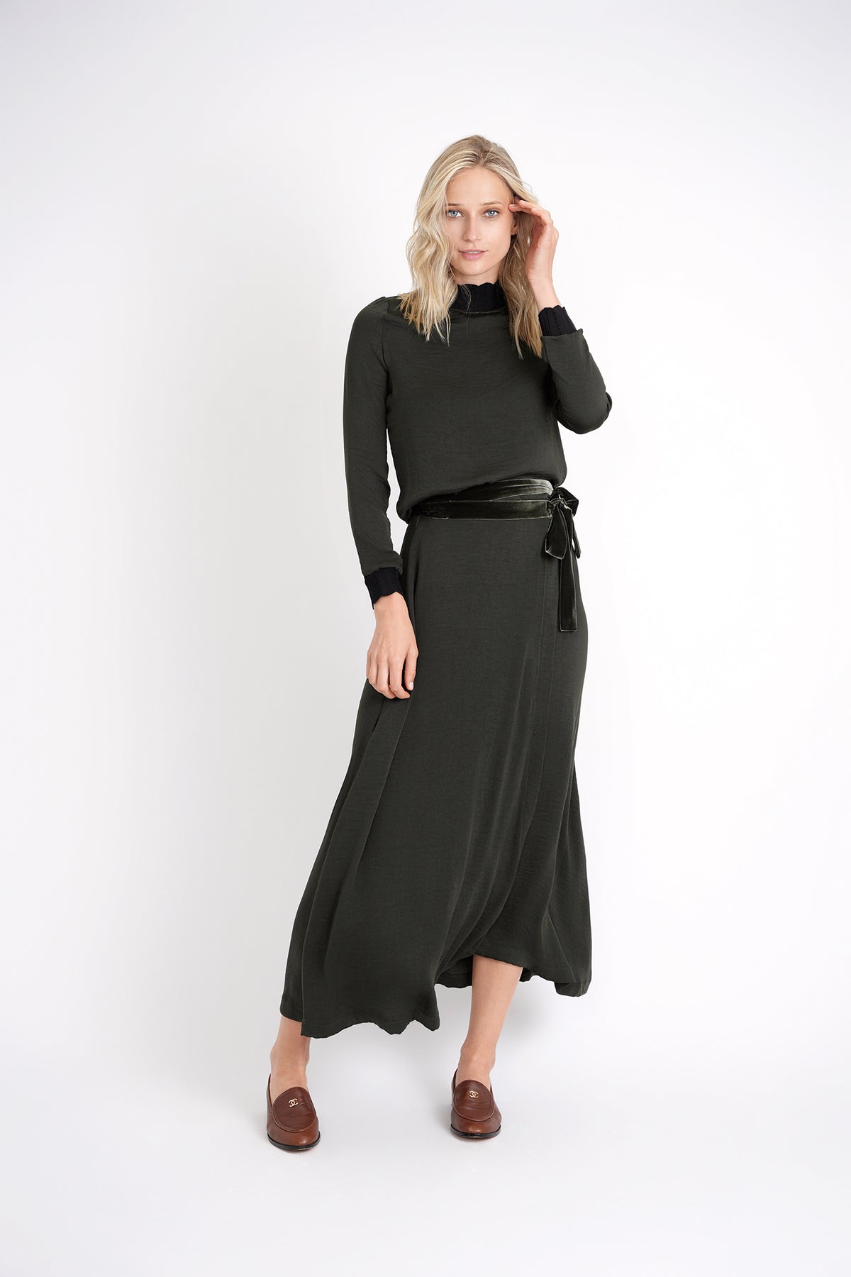 Mock Neck Top with Elastic Rib Lace in by Noni