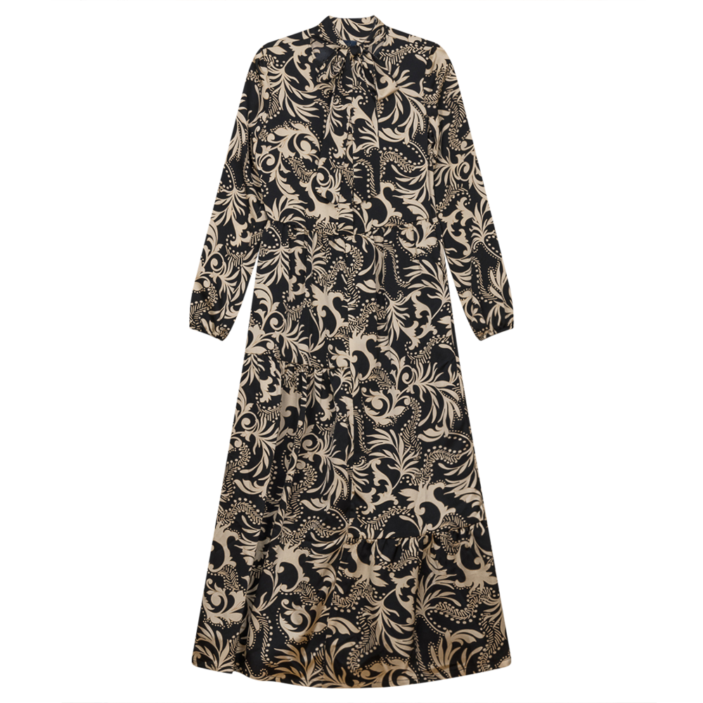 Dress with Bow Tie in Black Print by Noni