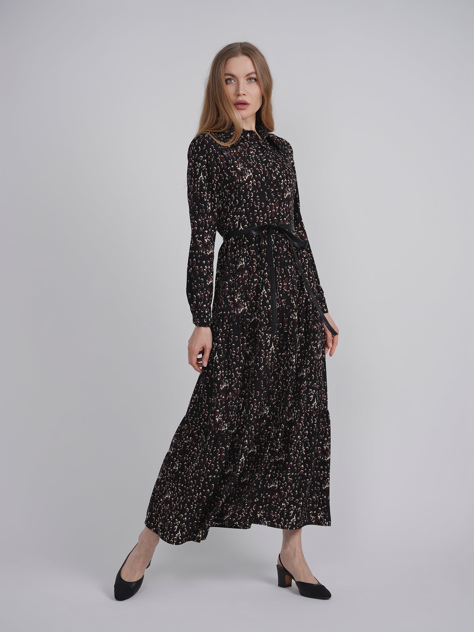 Printed Tiered Dress with Belt in by Caitlin